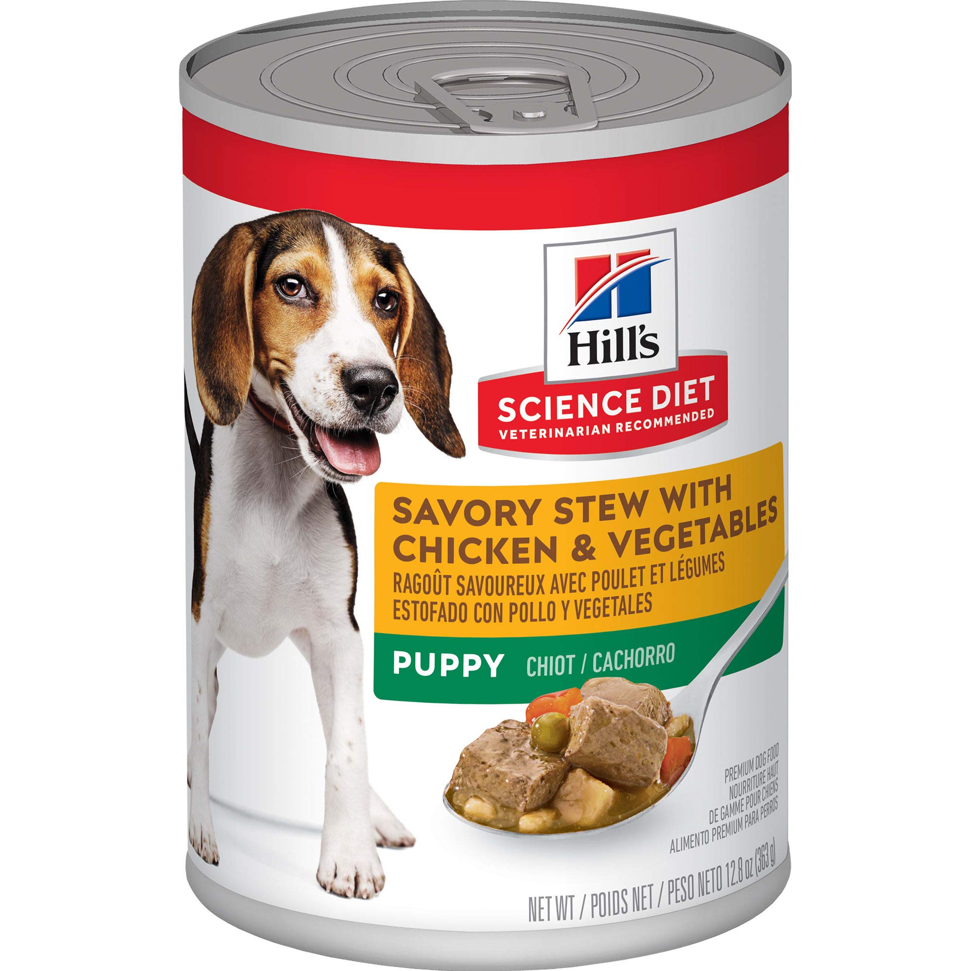 Hills Science Diet Puppy, Puppy Premium Nutrition, Wet Dog Food, Chicken & Vegetables Stew, 12.8 oz Can, Case of 12