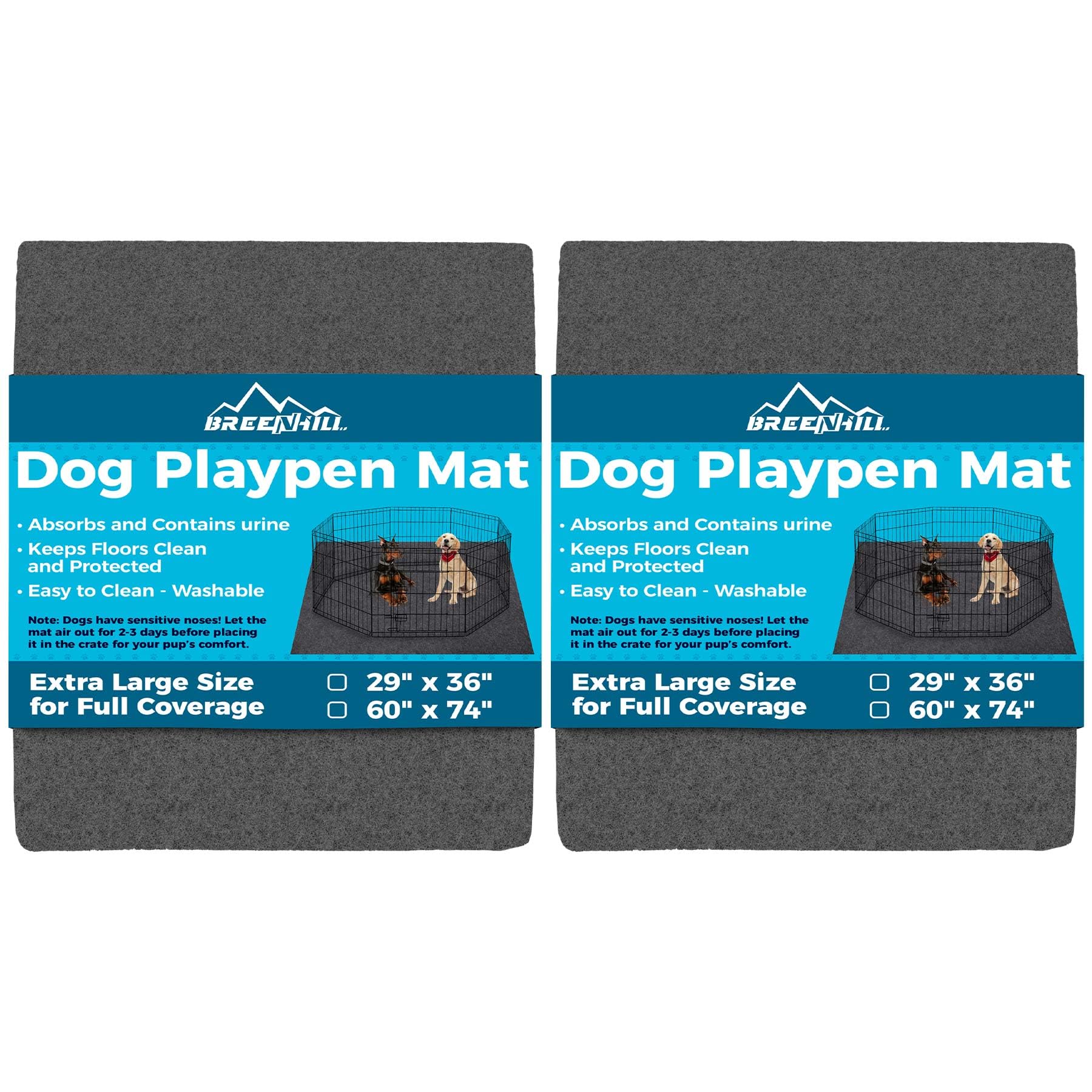 Breenhill 2-Pack Dog Playpen Mat, Xl Size (60    X 74   ), Washable Pee Pads For Dogs, Absorbent, Waterproof, Reusable Puppy Pad