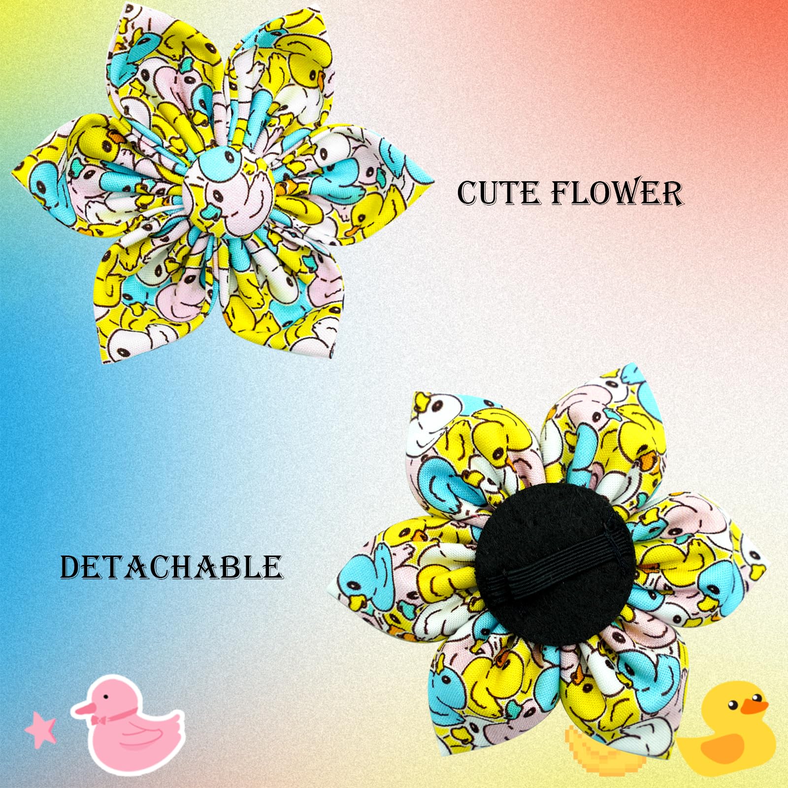 Elegant Little Tail Dog Collar- Cute Duck Dog Collar With Flower For Medium Dogs, Female Adjustable Cotton Summer Pet Flower Pup