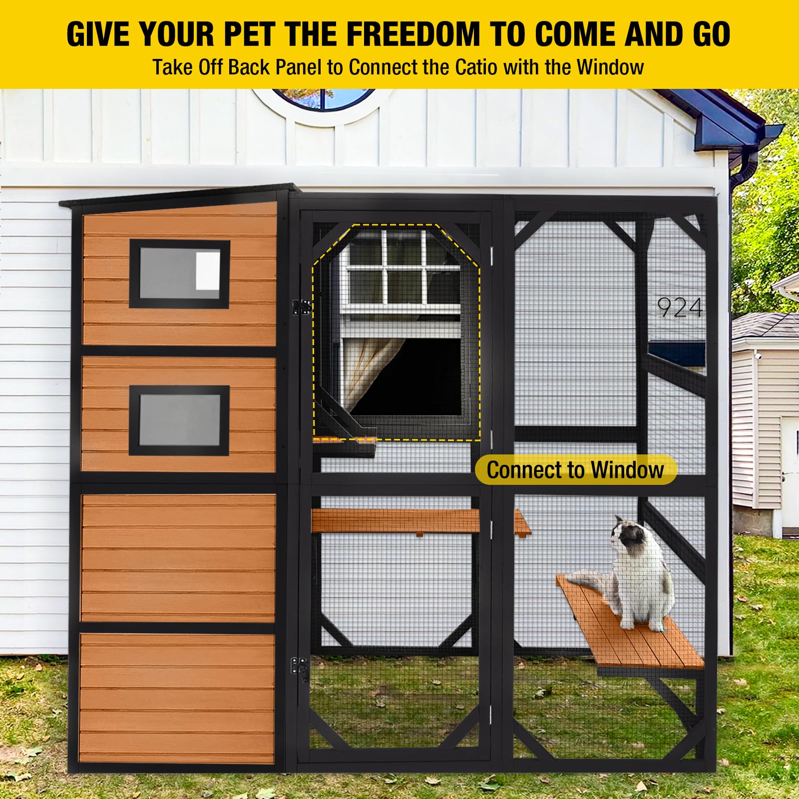 Aivituvin Large Cat Catio 4 Tiers Cat Enclosures House For Outdoor Indoor Cats With Weatherproof Roof, 3 Resting Rooms, 3 Platfo