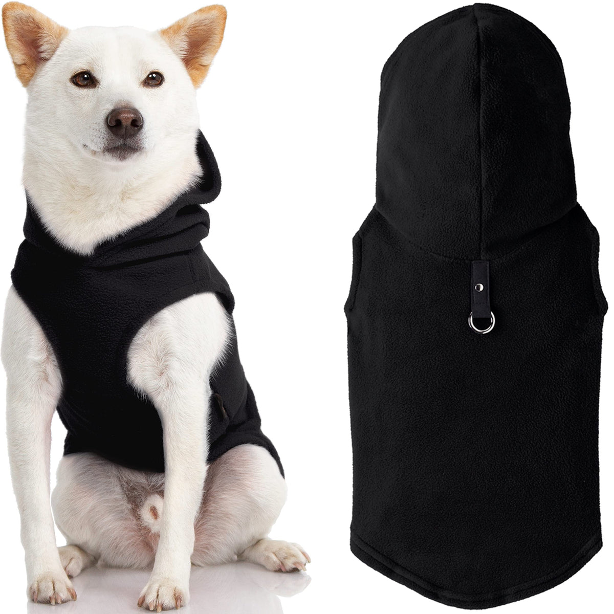 Gooby Fleece Vest Hoodie Dog Sweater - Black, X-Large - Warm Pullover Dog Hoodie With O-Ring Leash - Winter Hooded Small Dog Sweater - Dog Clothes For Small Dogs Boy Or Girl, And Medium Dogs