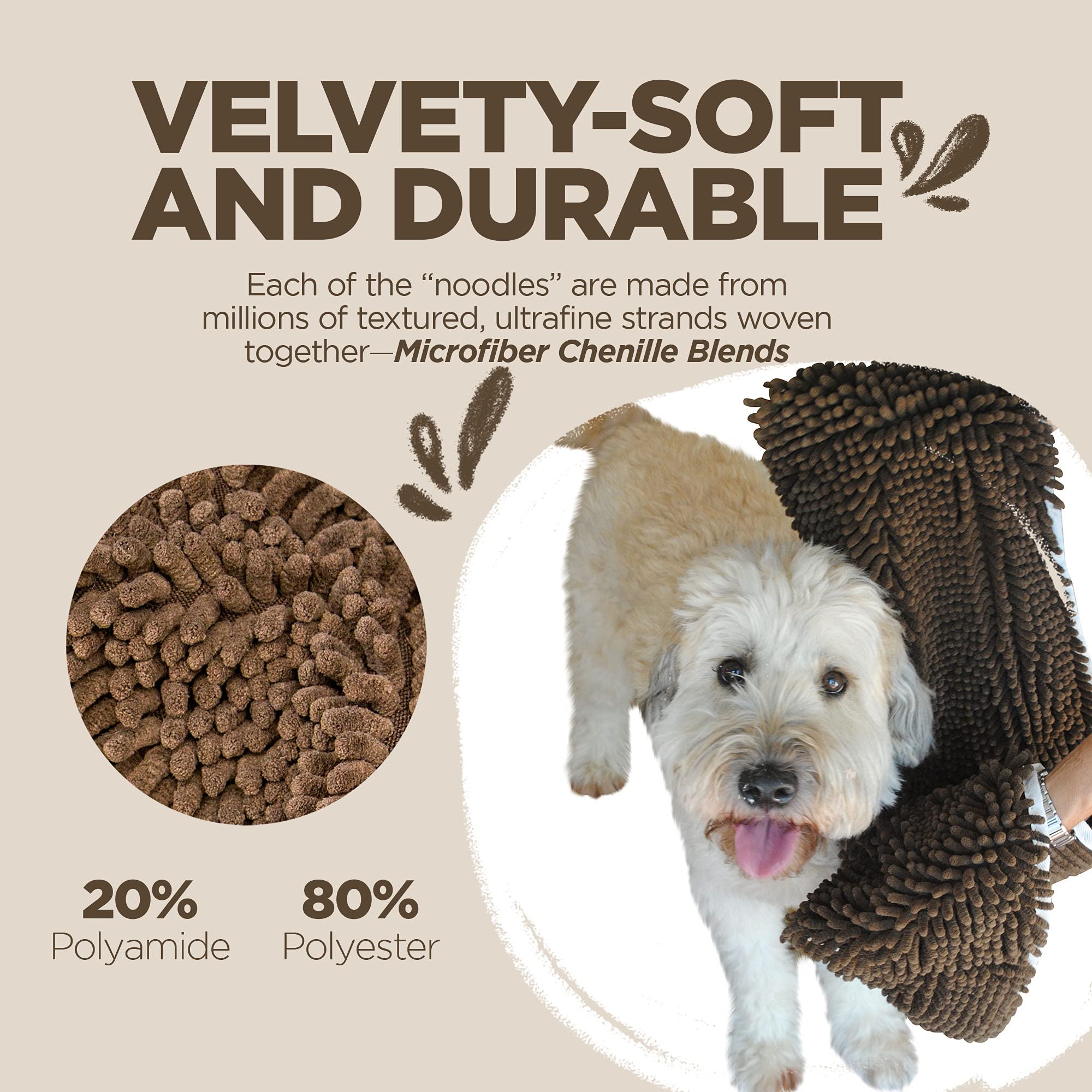 Soggy Doggy Super Shammy Dog Towel, Washable Microfiber Dog Towels For Drying Dogs And Cleaning Paws, Fast-Drying Dog Bath Towel With Hand Pockets, Dark Chocolate/Oatmeal Trim, 31 X 14 Inches
