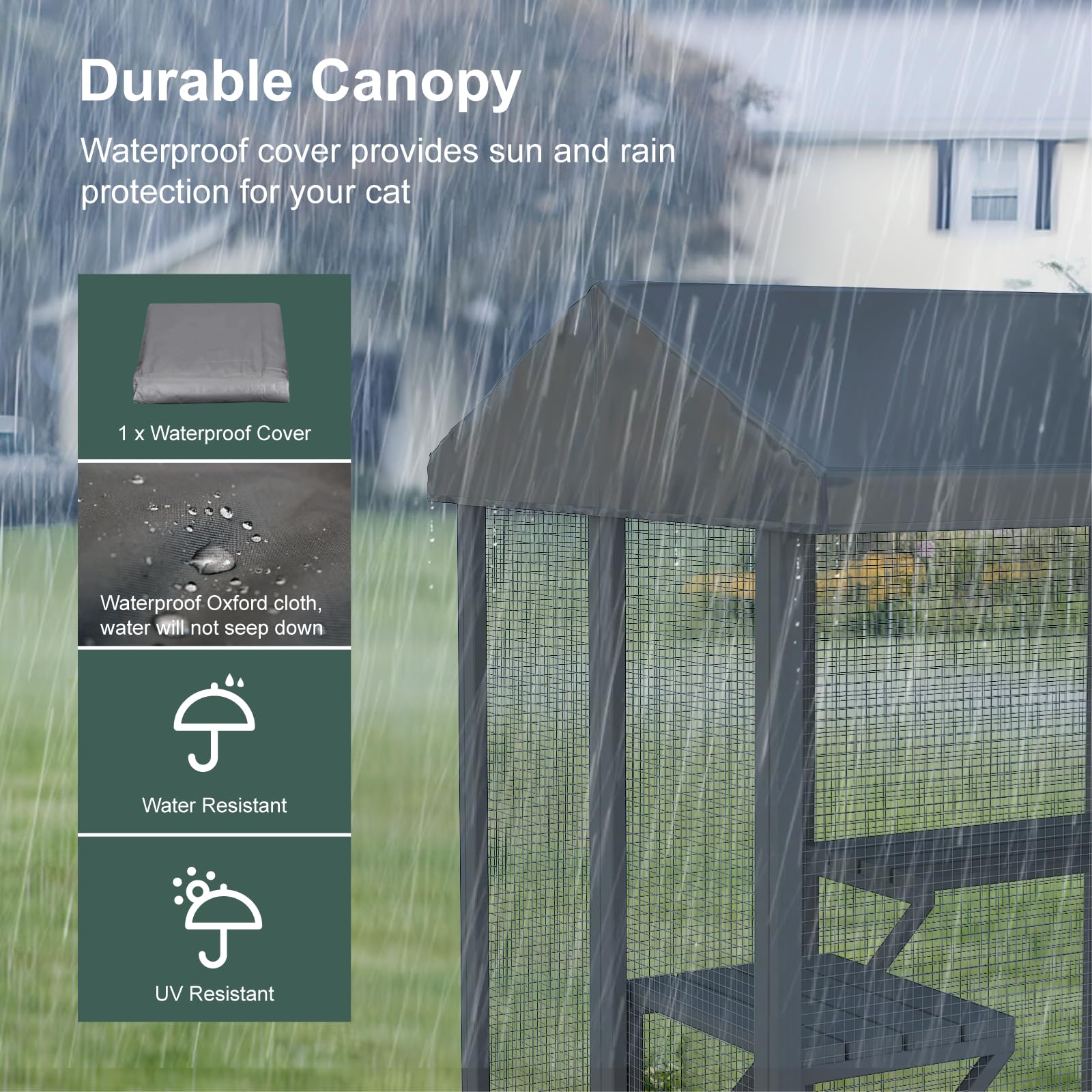 TIMHAKA Large Catio Outdoor Cat Enclosure, 72 Walk-in Cat Cage with Waterproof Cover, Grey, for Multiple Cats, 7 Platforms & 2 Resting Boxes