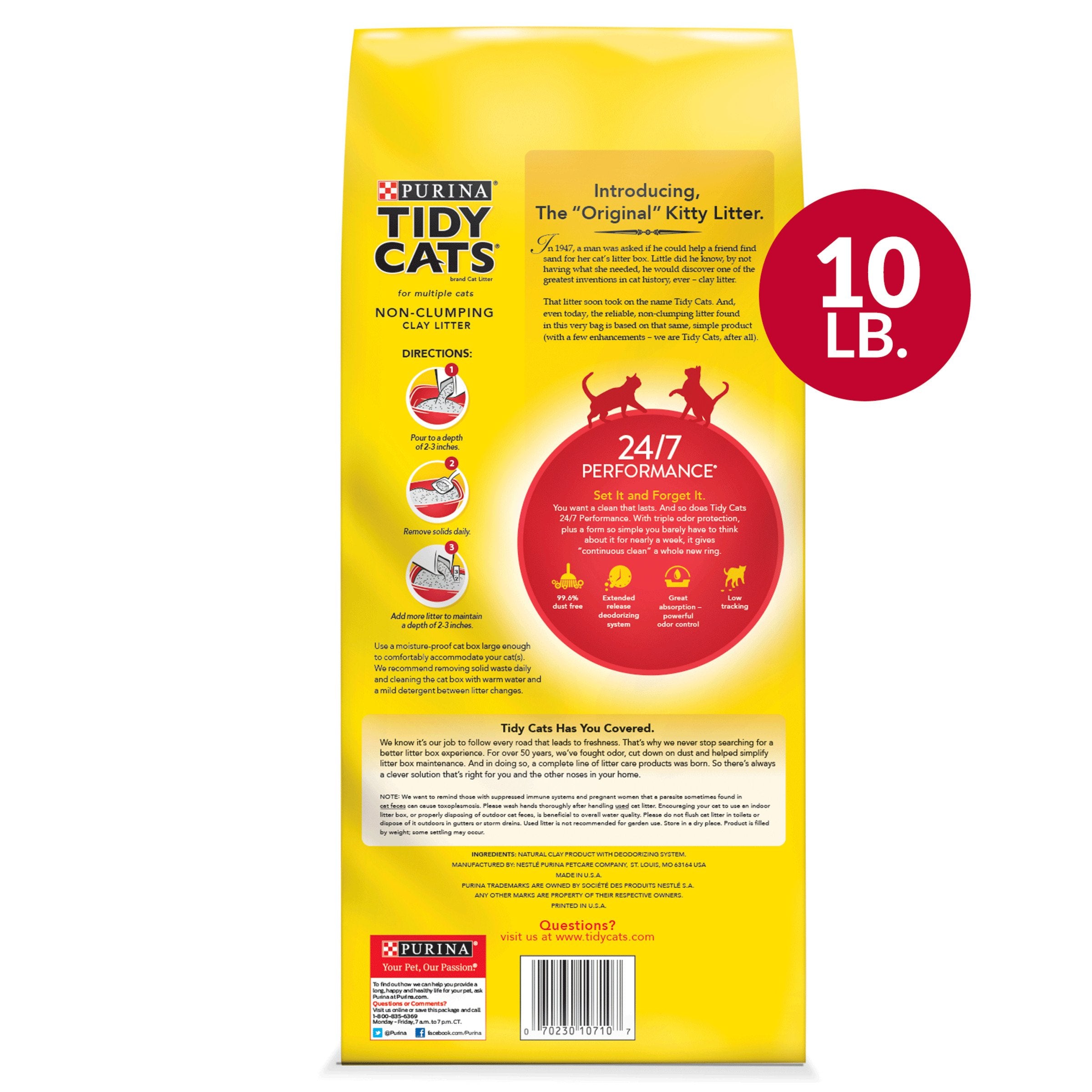 Purina Tidy Cats Non Clumping Cat Litter, 24/7 Performance Multi Cat Litter - (4) 10 Lb. Bags