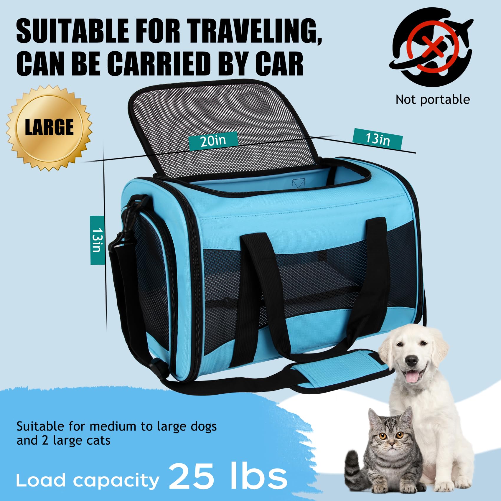 Yipincover Carriers Soft-Sided Pet Carrier Large Carrier For Medium Large Cats Dogs Under 35Lbs,Breathable Ventilated Design,Col