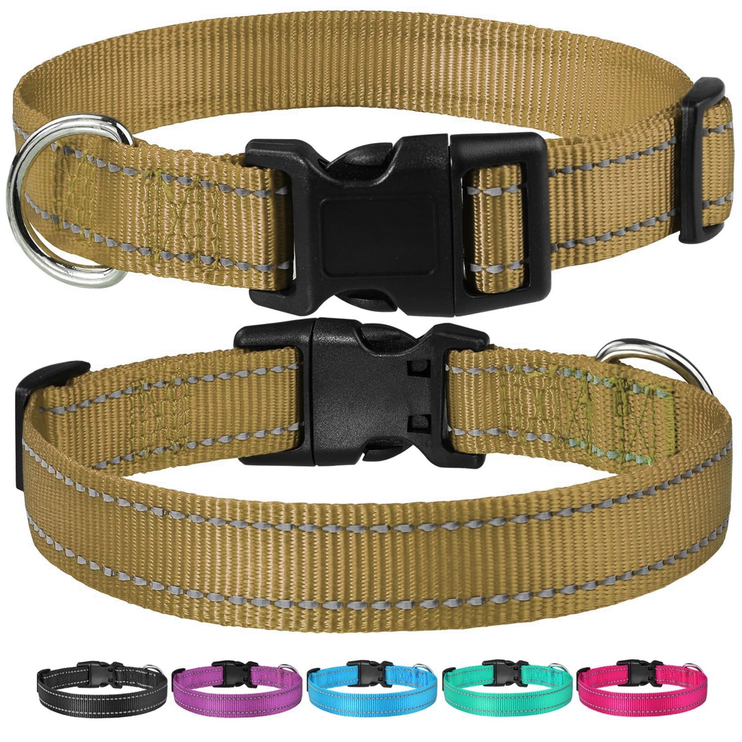 Reflective Dog Collar With Buckle Adjustable Safety Nylon Collars For Small Medium Large Dogs, Brown M