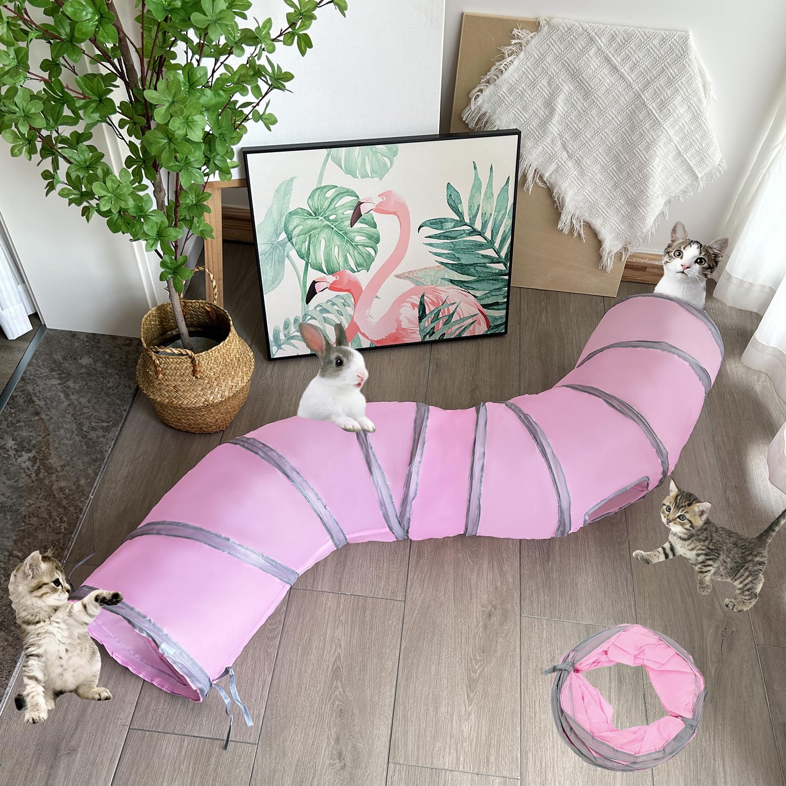 Mabaytir Collapsible Cat Tunnel For Indoor Cats 2 Way Pink, Portable Play Tube With Peepholes, Perfect For Kittens, Rabbit & Sma