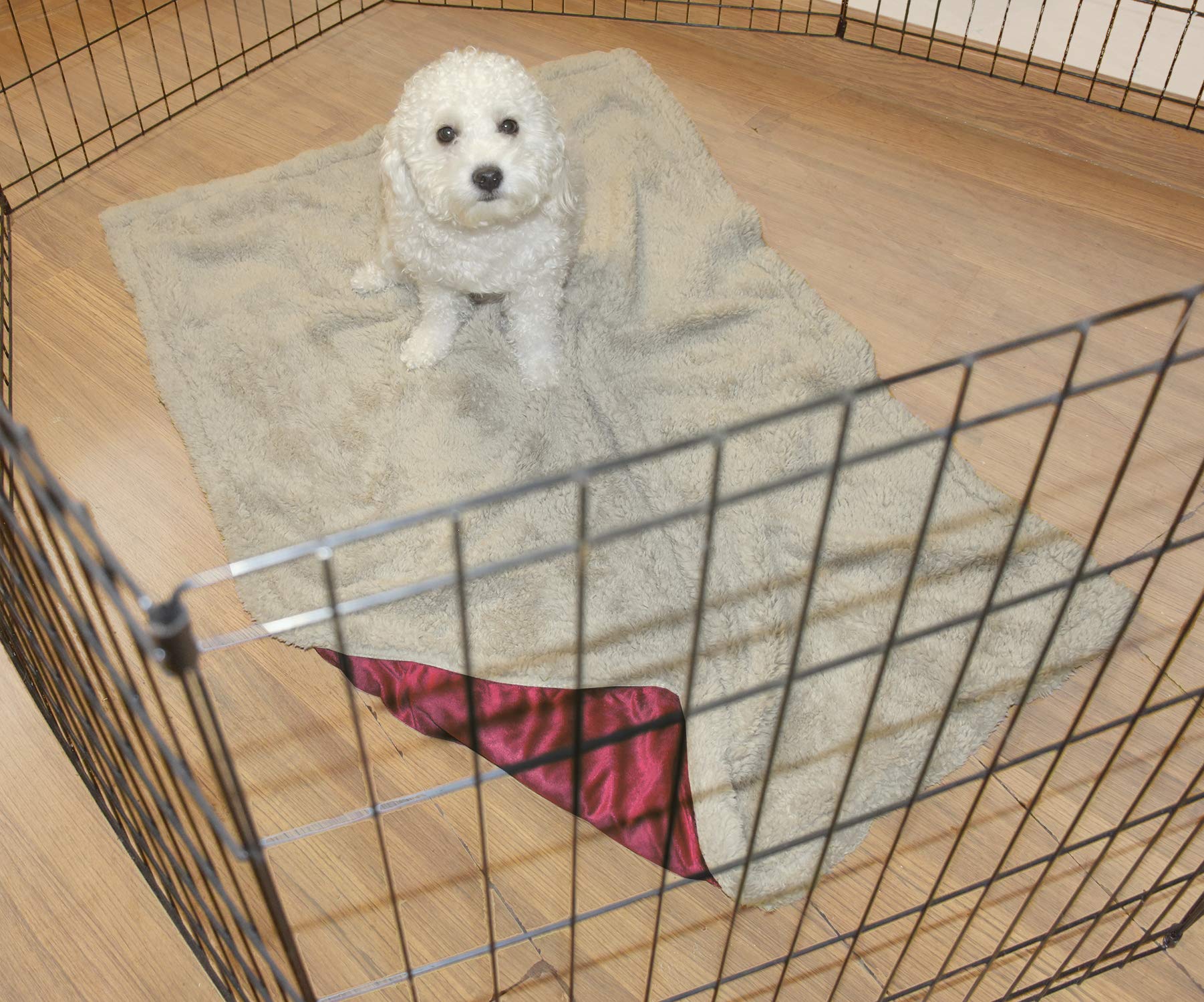 Pawsse Sherpa Puppy Blanket For Small Dogs Kitten, Warm Flannel Plush Pet Bed Blanket Reversible, 45''X30'' Wine/Tan