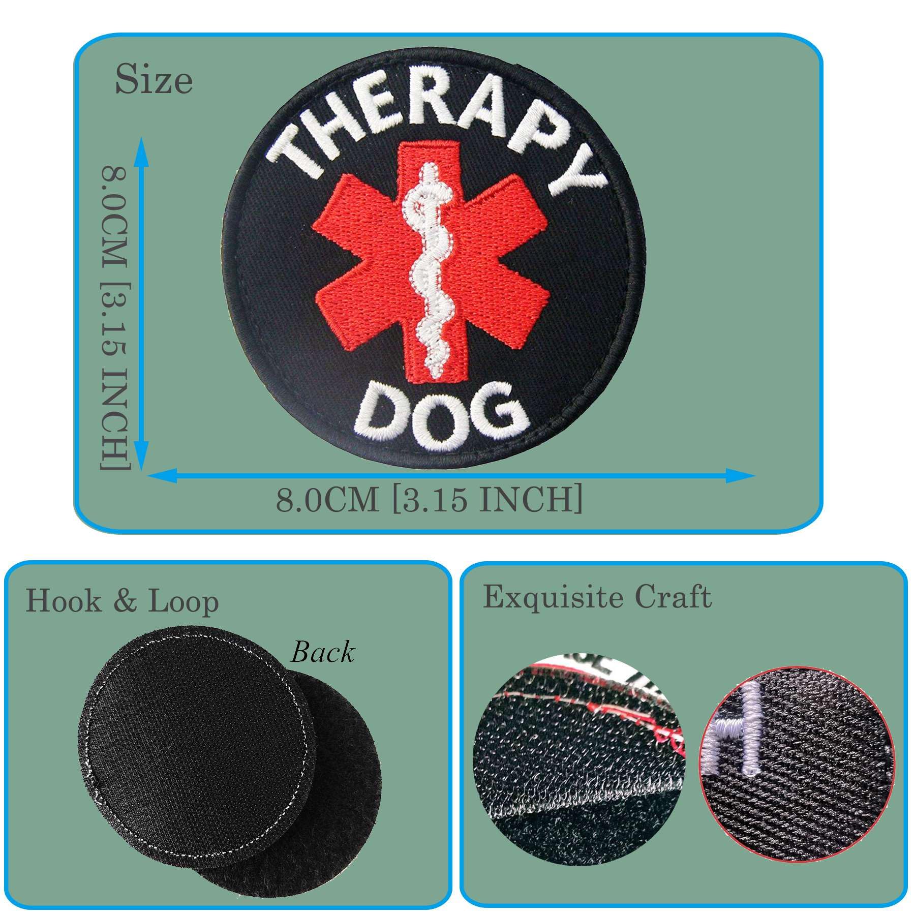 Therapy Dog Patch, Ems Medical Care Service Dog Patch For Vests Harnesses, Embroidered Hook & Loop Patch