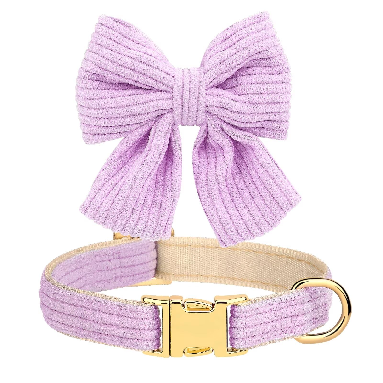Didog Dog Collar And Leash Set With Bowtie, Girl Dog Collars Metal Buckle Adjustable For Small Medium Dogs(Purple, M)