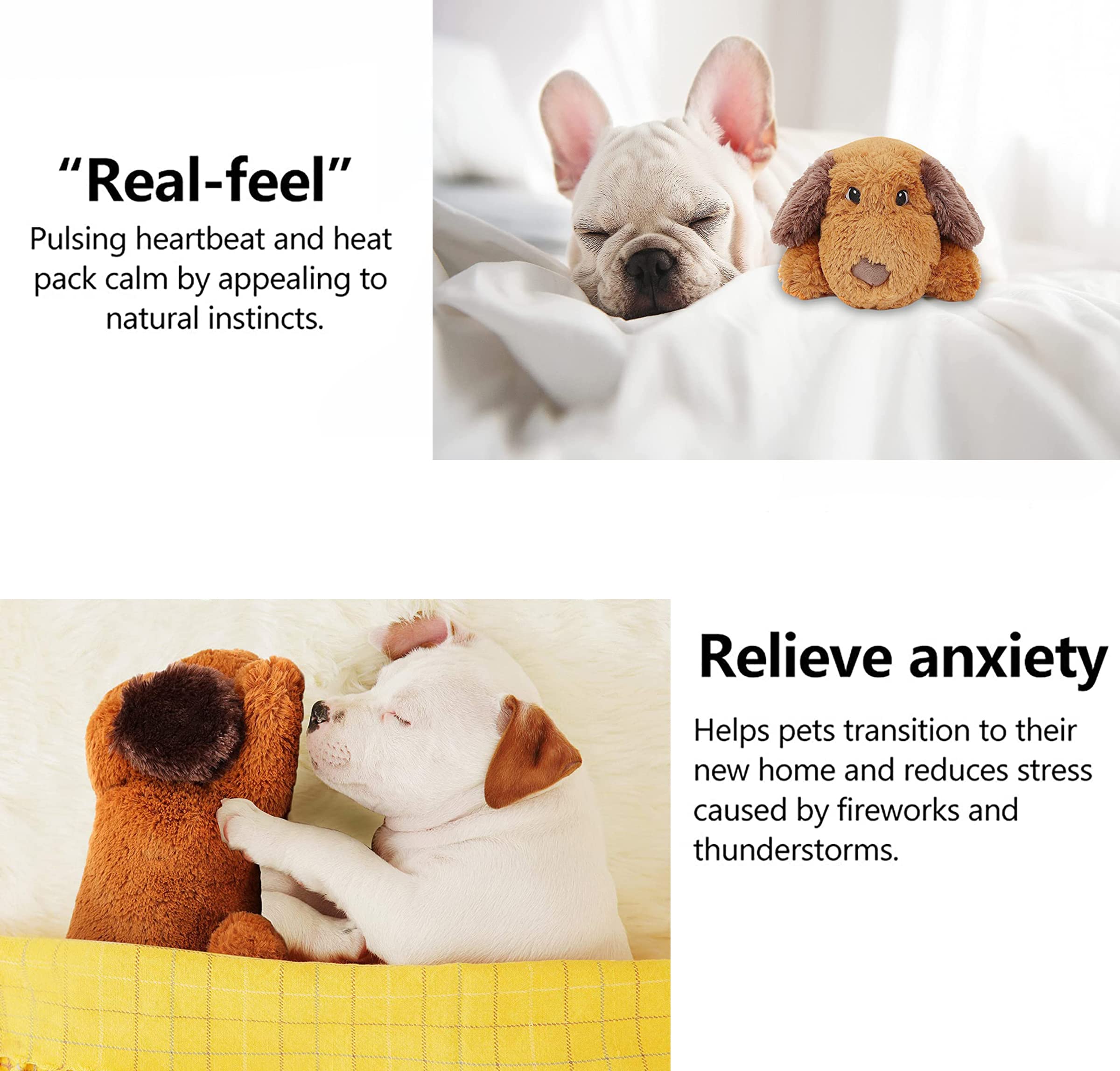 Dog Heartbeat Toy for Puppy Anxiety Relief, Plush Stuffed Animal for Small, Medium, and Large Dogs (Orange)