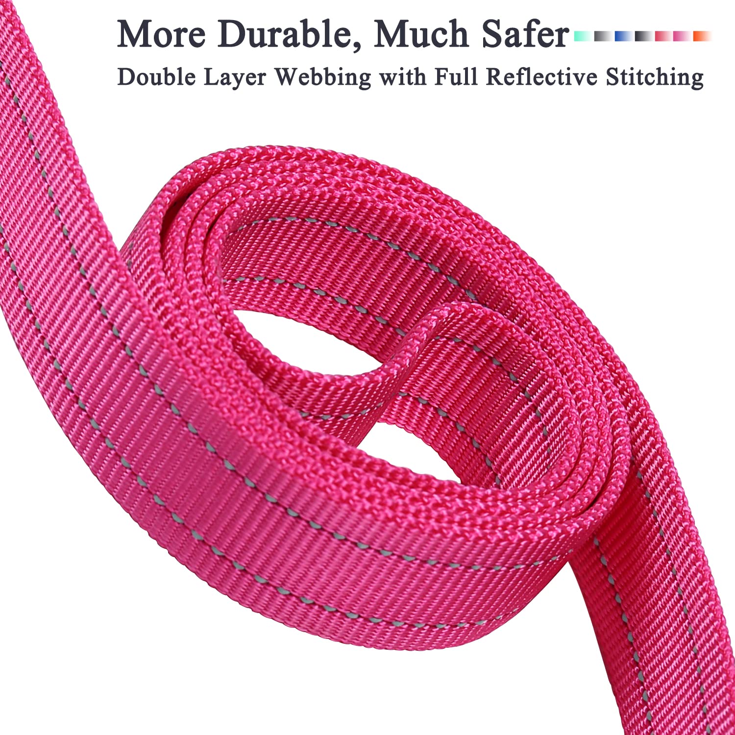 Vivaglory Traffic Handle Dog Leashes, Two Padded Soft Handles Strong Dog Leash, Reflective & Metal Hook Training Dog Lead, Pink,