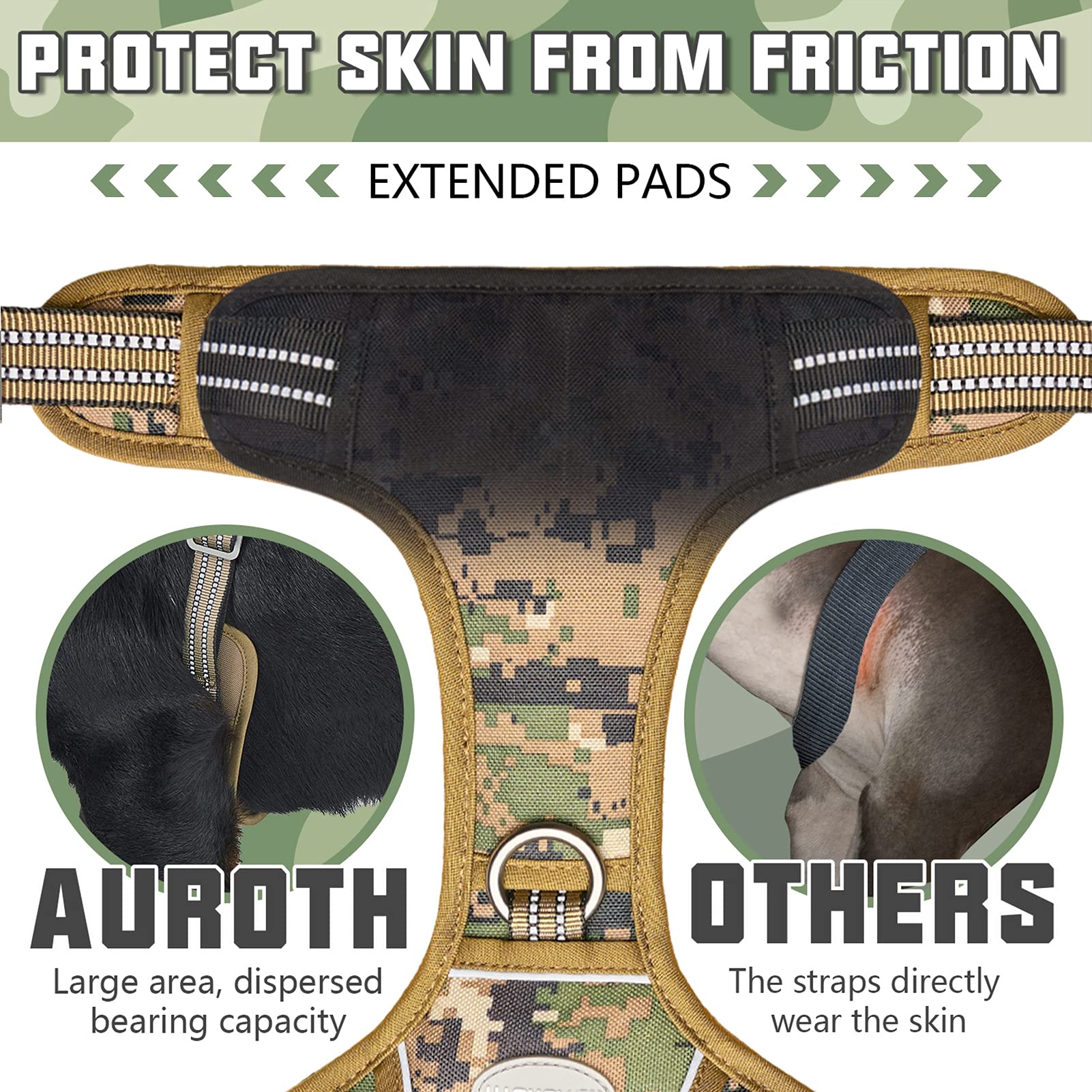 Auroth Tactical Dog Harness For Small Medium Dogs No Pull Adjustable Pet Harness Reflective K9 Working Training Easy Control Pet Vest Military Service Dog Harnesses Woodland Camo S