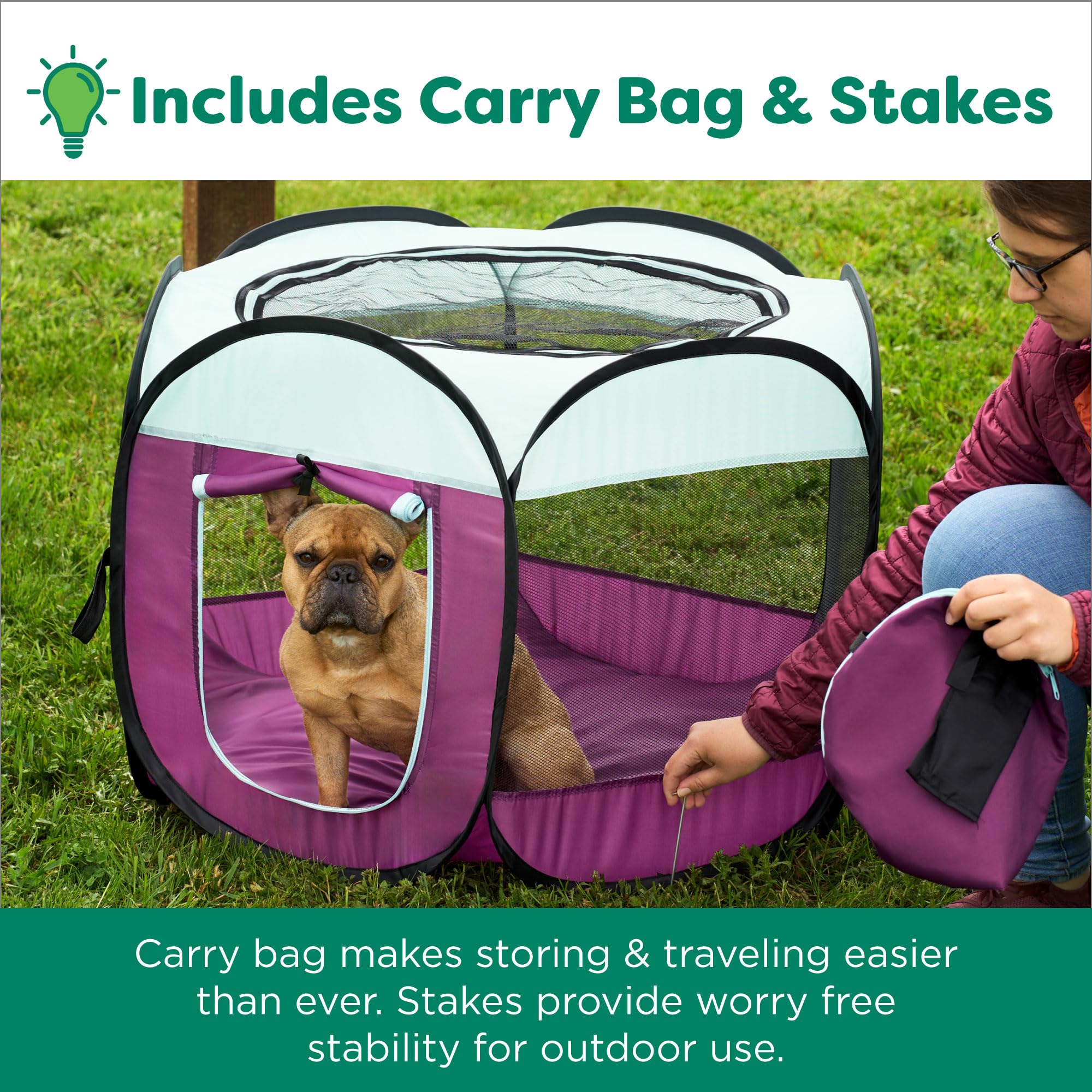 Furhaven Portable Dog Playpen Cat Tent, Pet Playground/Kennel Foldable Indoor Outdoor Zippered Puppy Crate - Purple, Small