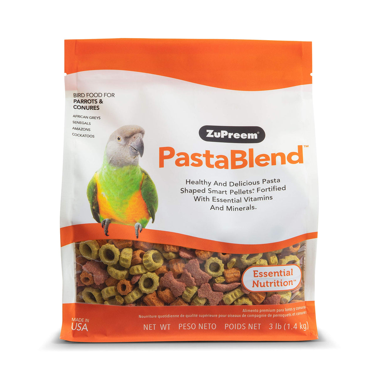 Zupreem Pastablend Smart Pellets Bird Food For Parrots And Conures, 3 Lb Bag - Made In The Usa, Daily Nutrition, Essential Vitamins, Minerals For African Greys, Senegals, Amazons, Eclectus, Cockatoos