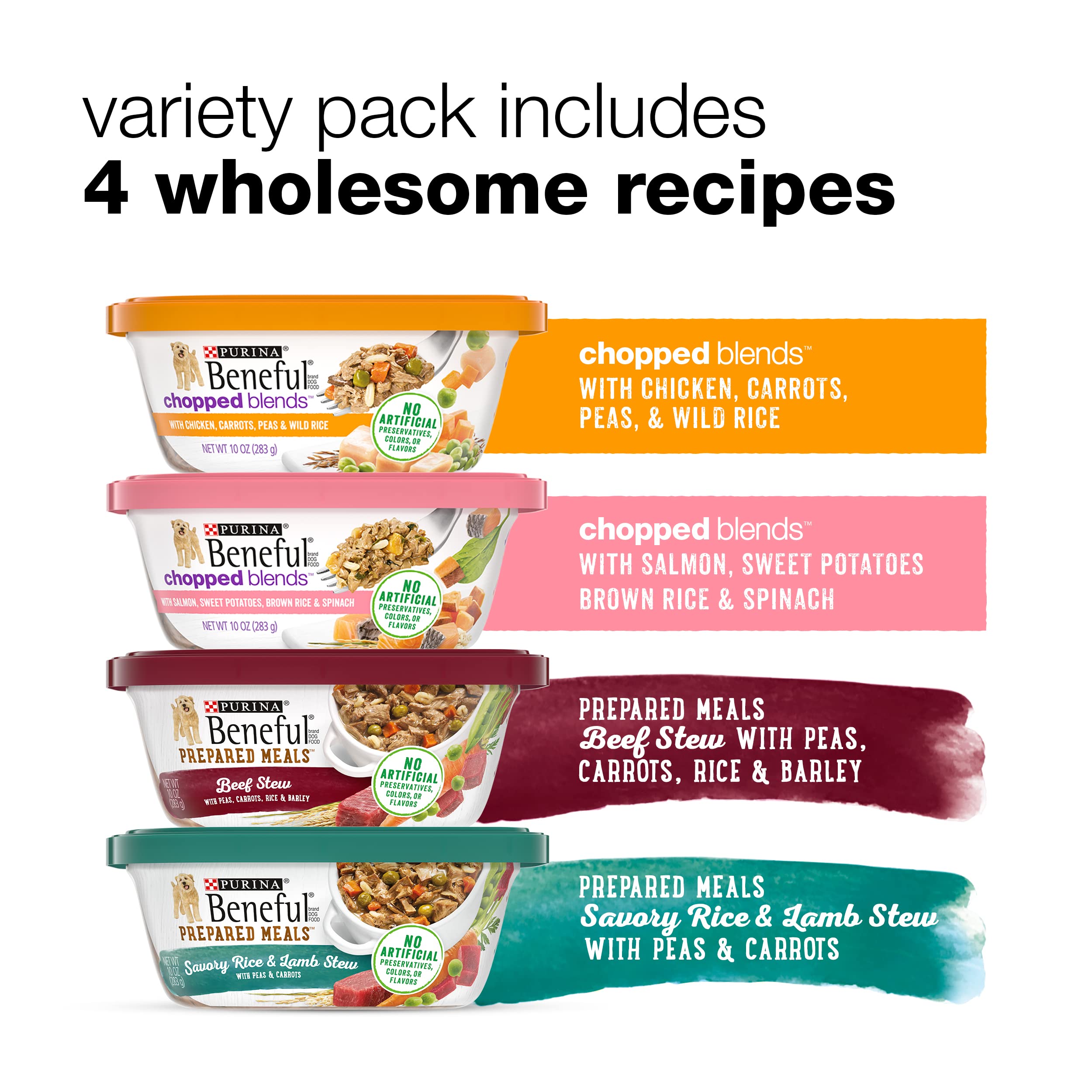 Purina Beneful Wet Dog Food Variety Pack, Prepared Meals & Chopped Blends - (16) 10 oz. Tubs
