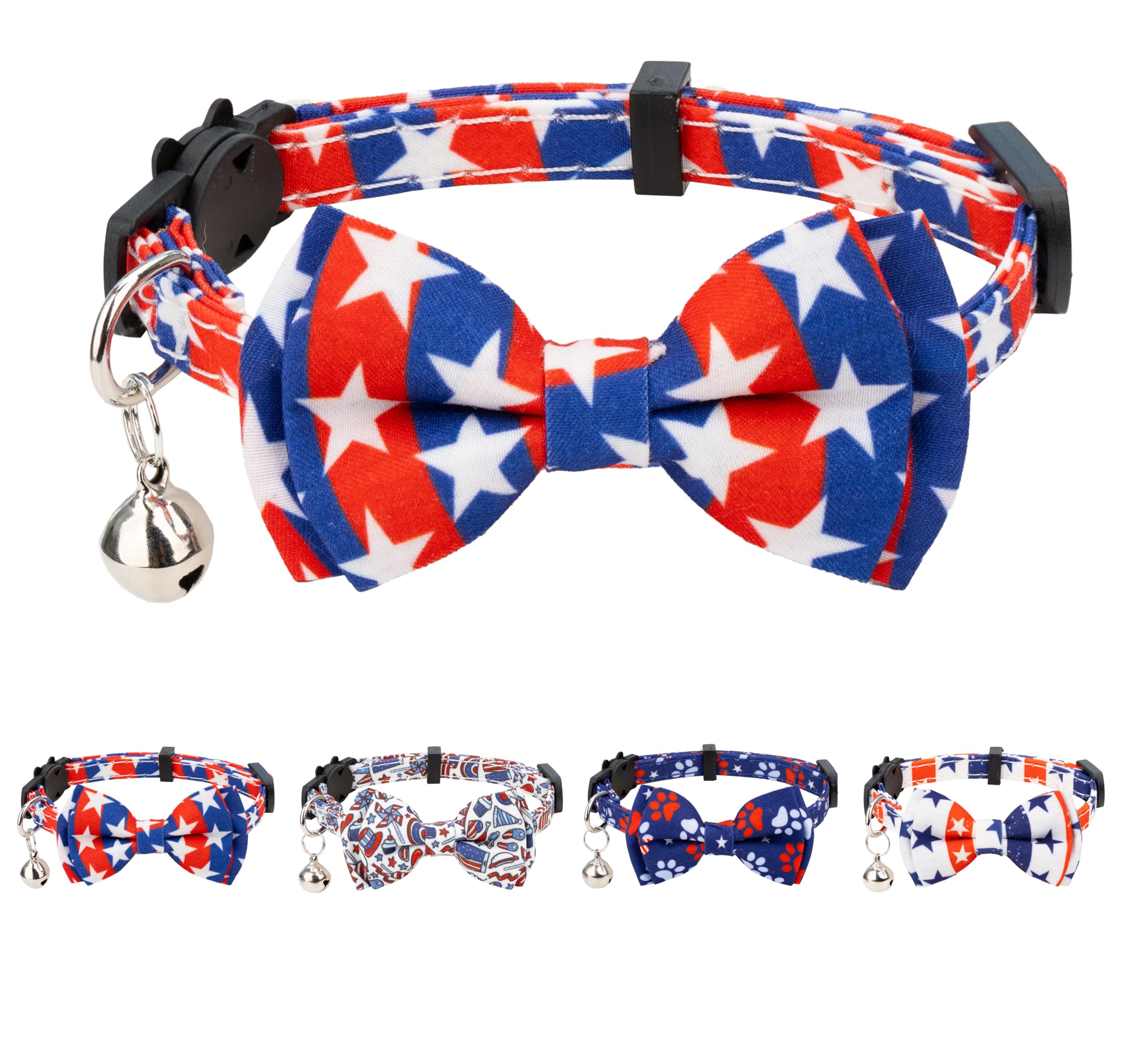 Gyapet Cat Collar With Bowtie Bell Safety Breakaway Kitten 7-11In 4Th Of July Independence Day Adjustable Us Flag-B