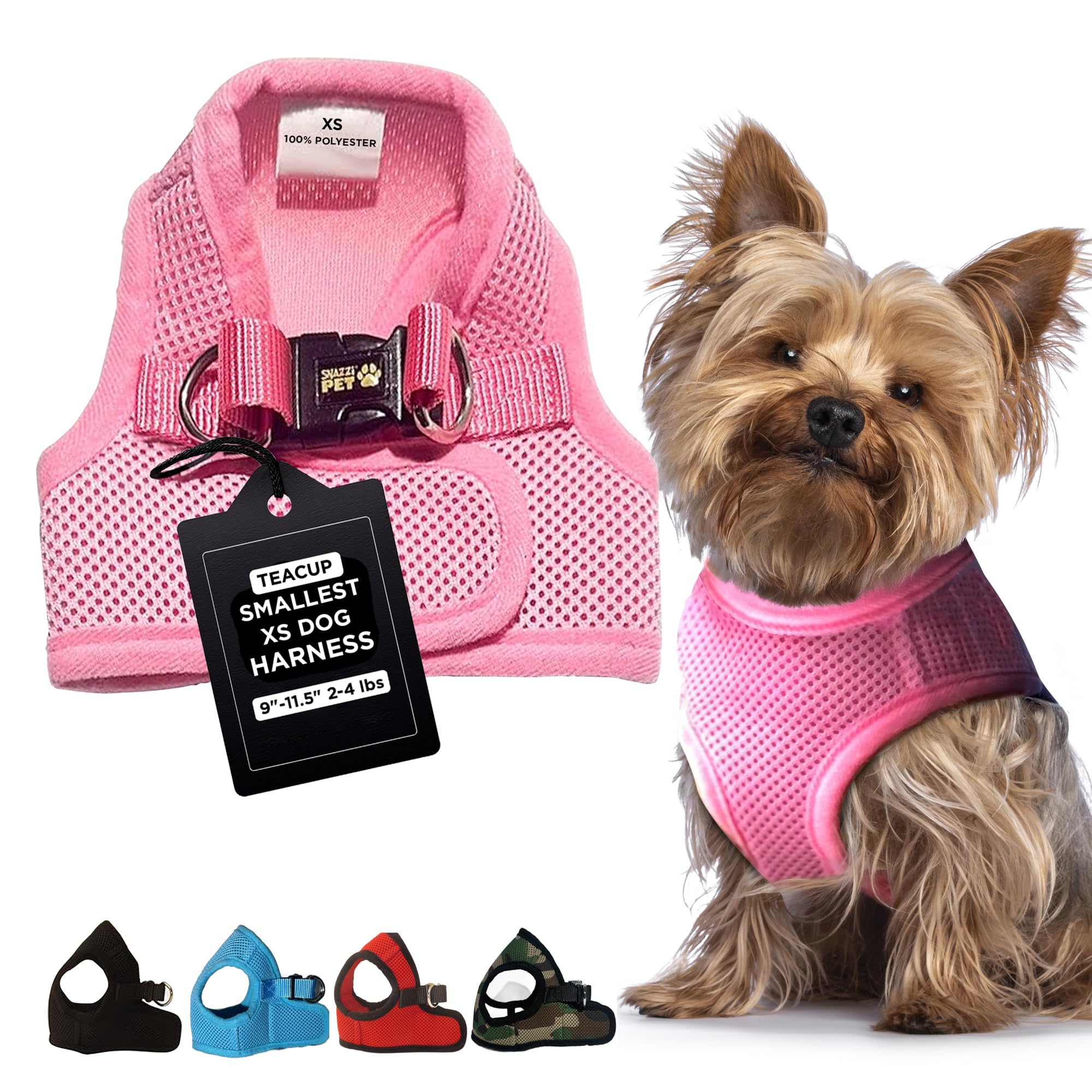 Snazzi Pet Teacup Dog Harness - Xxs Dog Harness - Soft Mesh Step In Dog Harness No Pull - Adjustable Dog Harness - Dog Harness Small Size Dog 2-25 Lbs Mini, Toy Yorkie (Pink, Sm 12.5'-13.5' 5-6.5 Lb)