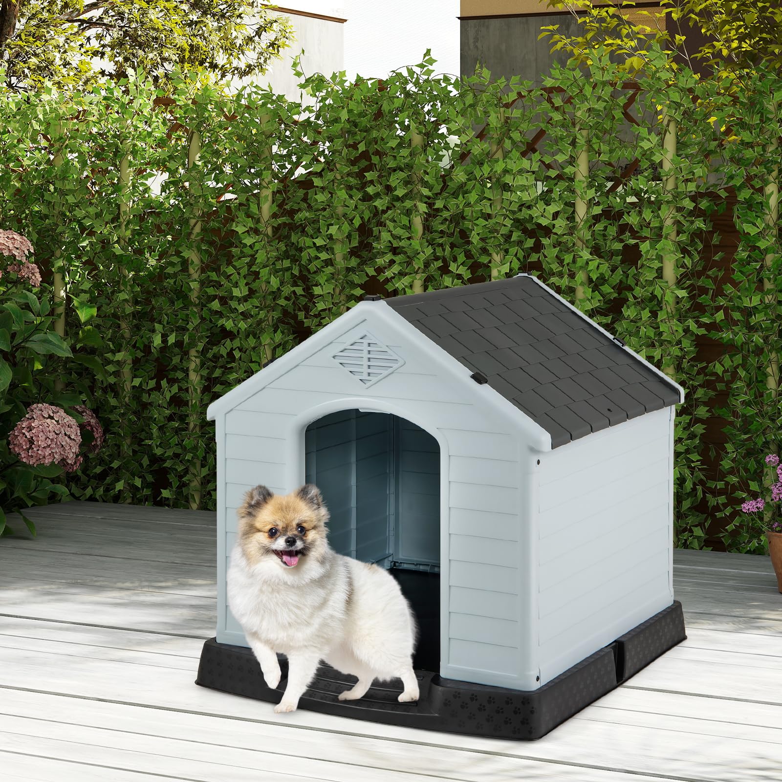 Giantex Dog House For Small Dogs, Waterproof Plastic Dog Houses With Air Vents And Elevated Floor, Easy To Assemble, Outdoor Cat
