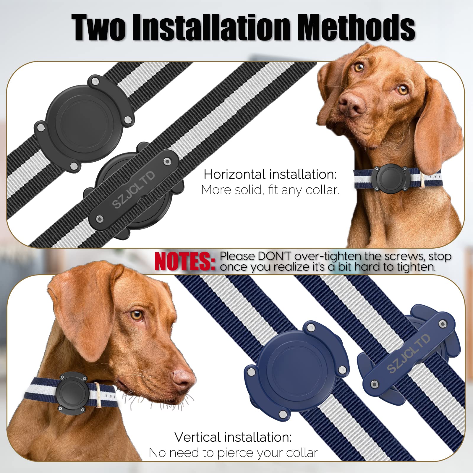 SZJCLTD IPX8 Waterproof AirTag Dog Collar Holder - Black, Protective Anti-Chew Hard PC Case with Anti-Lost Screws, 1 Pack
