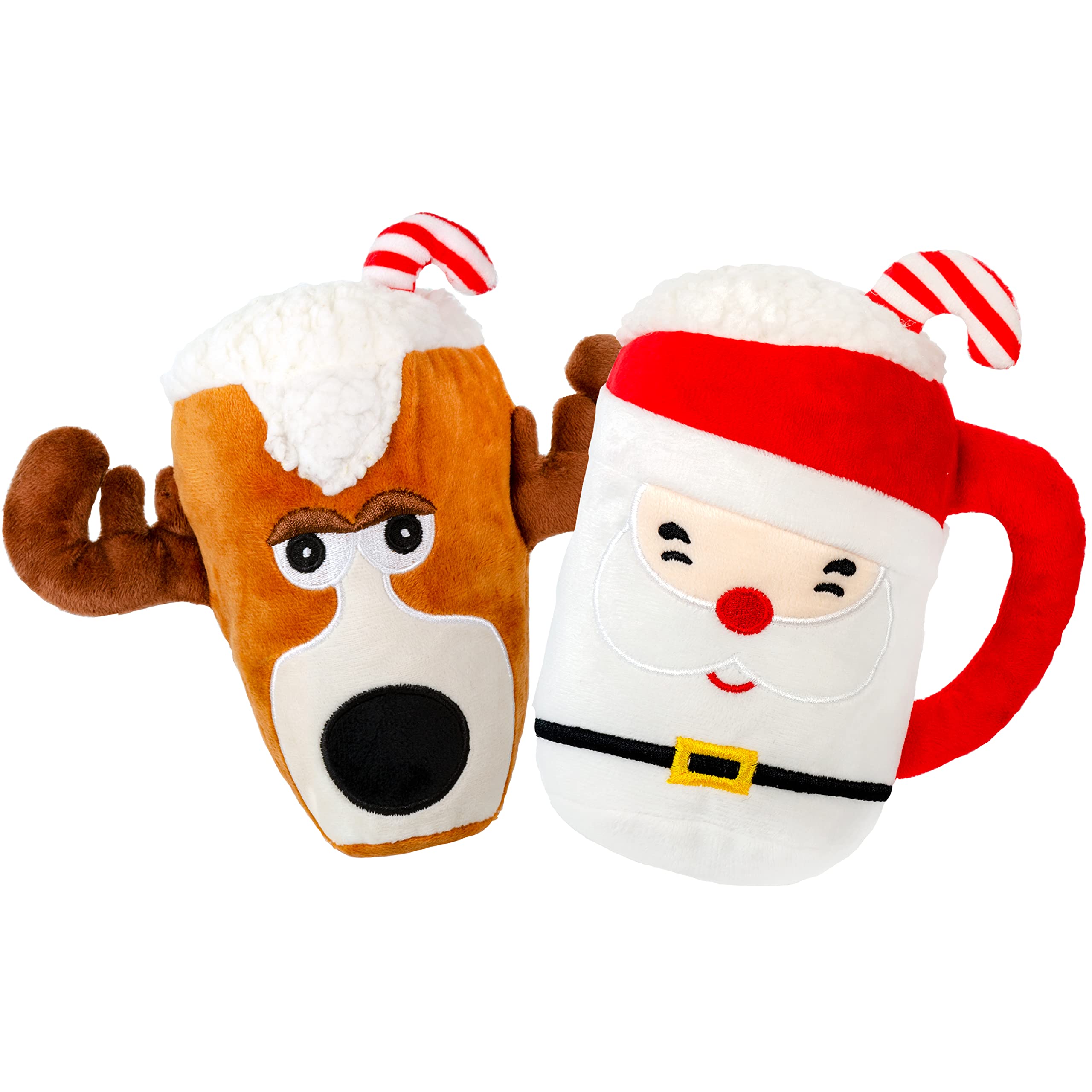 Giftable World Holiday Plush Pet Toy Fun For Christmas Designs With Squeaker Dog Chew Toy (6.5'' Santa & Reindeer Cups 2 Pcs)