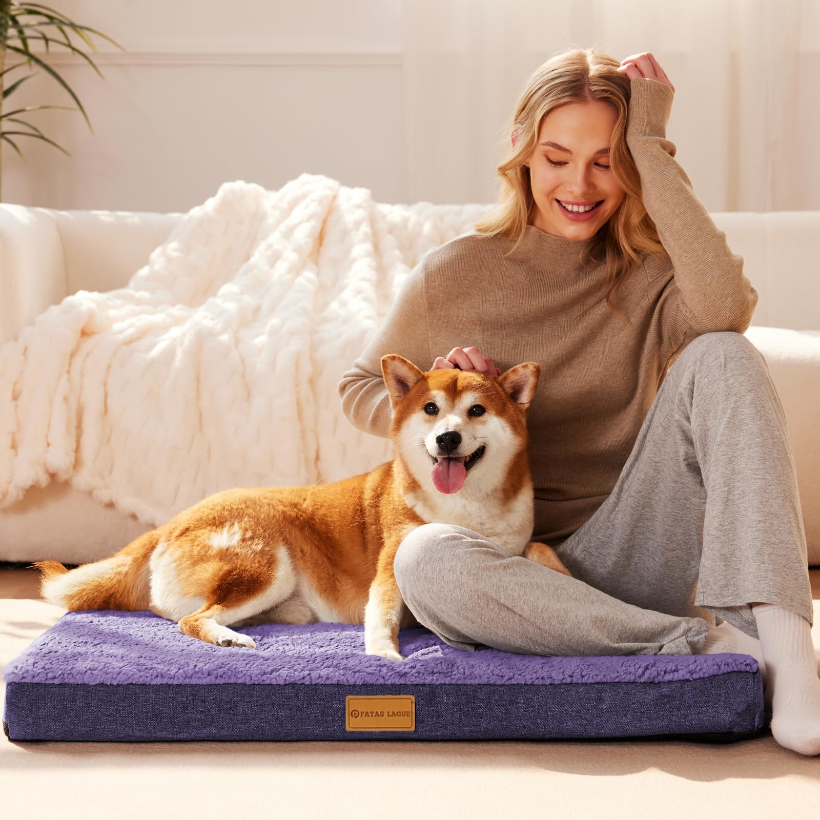 Patas Lague Orthopedic Jumbo Dog Bed For Extra Large Dogs 56''X40'', Soft Comfortable Waterproof Egg Crate Foam Jumbo Pet Beds M