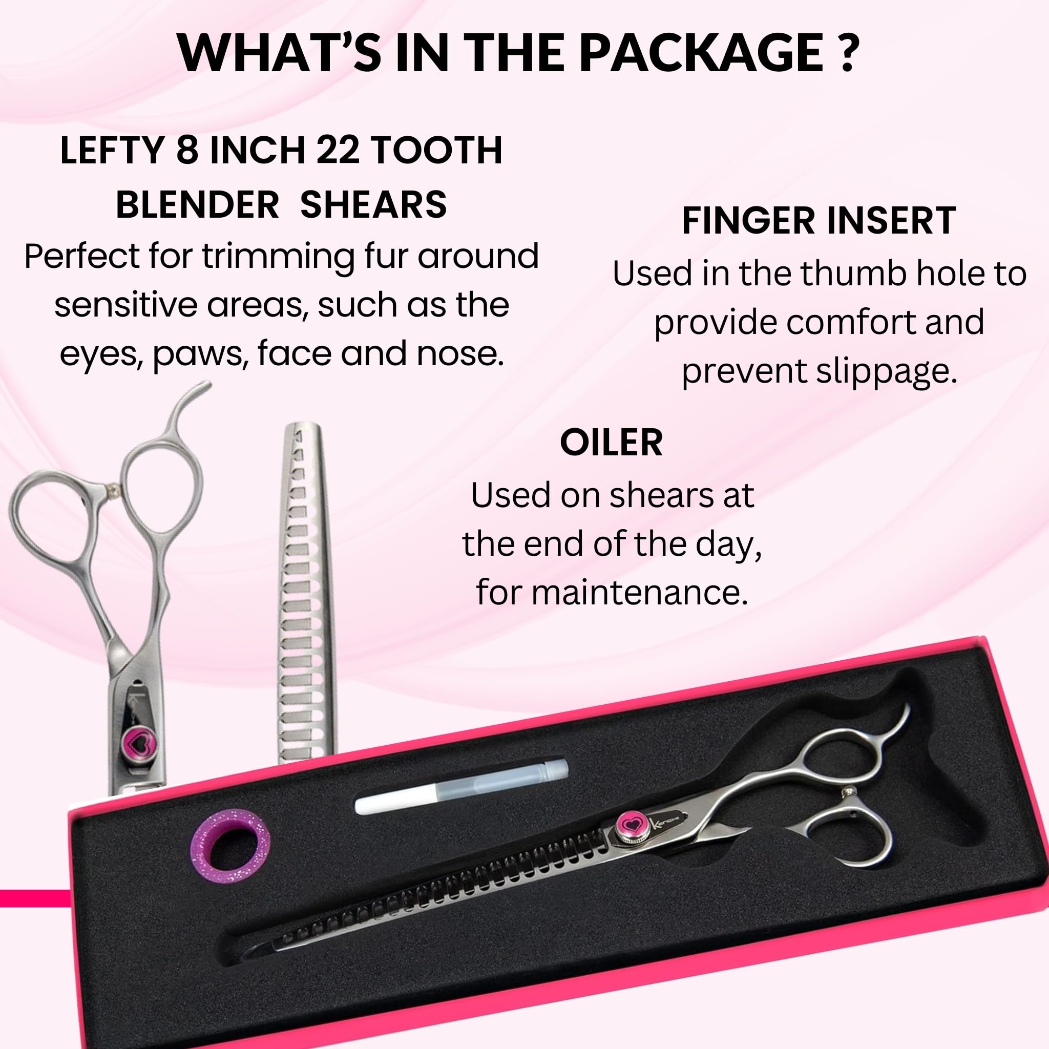 Kenchii Left Handed Dog Grooming Scissors | 22 Tooth Blender Dog Grooming Shears | Thinning Shears For All Dog Breeds | Pet Hair Blending Scissor | Pet Grooming Accessories | Love Collection