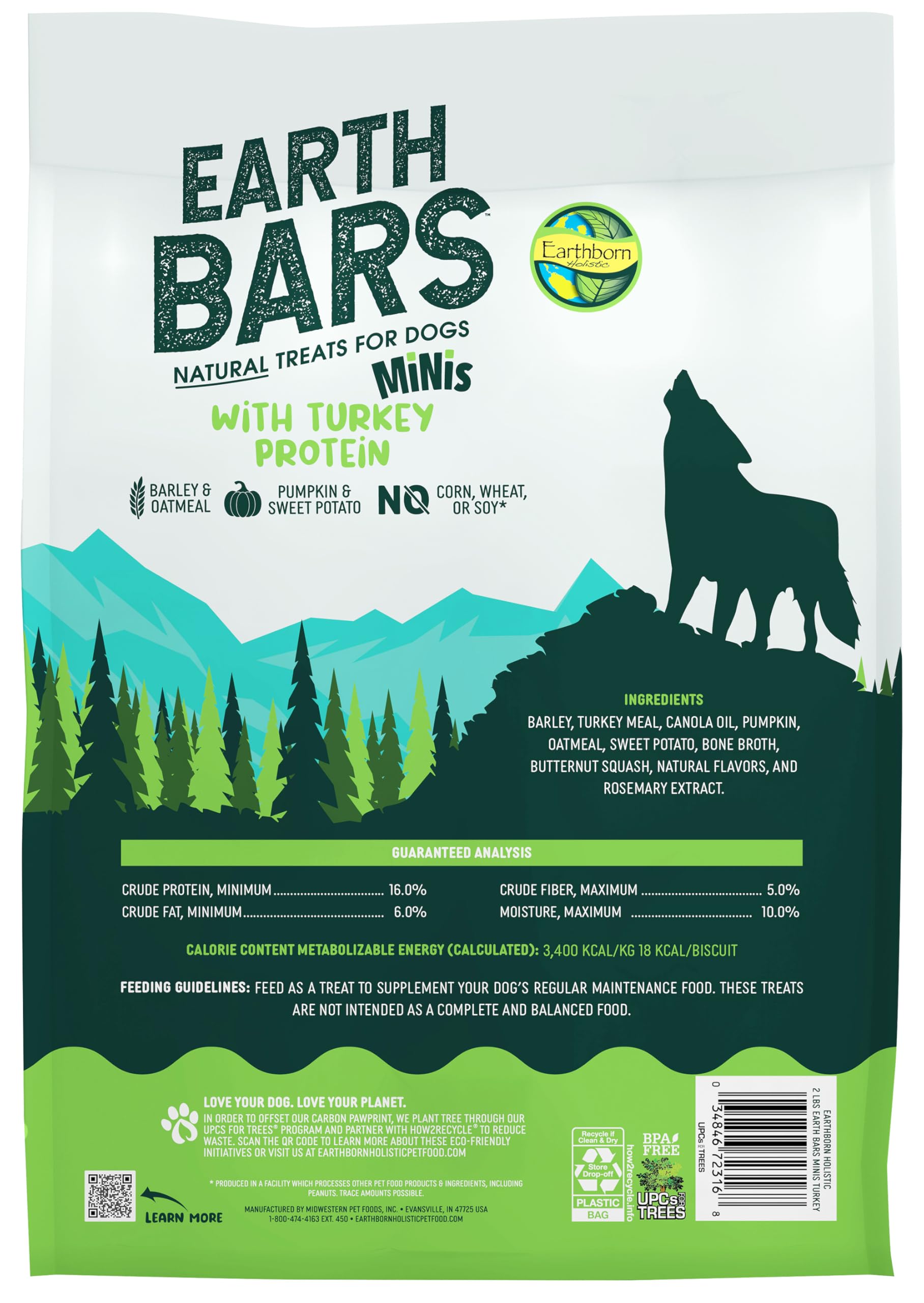 Earthborn Holistic EarthBars Minis with Turkey Protein Natural Dog Biscuit Treats 2 lb
