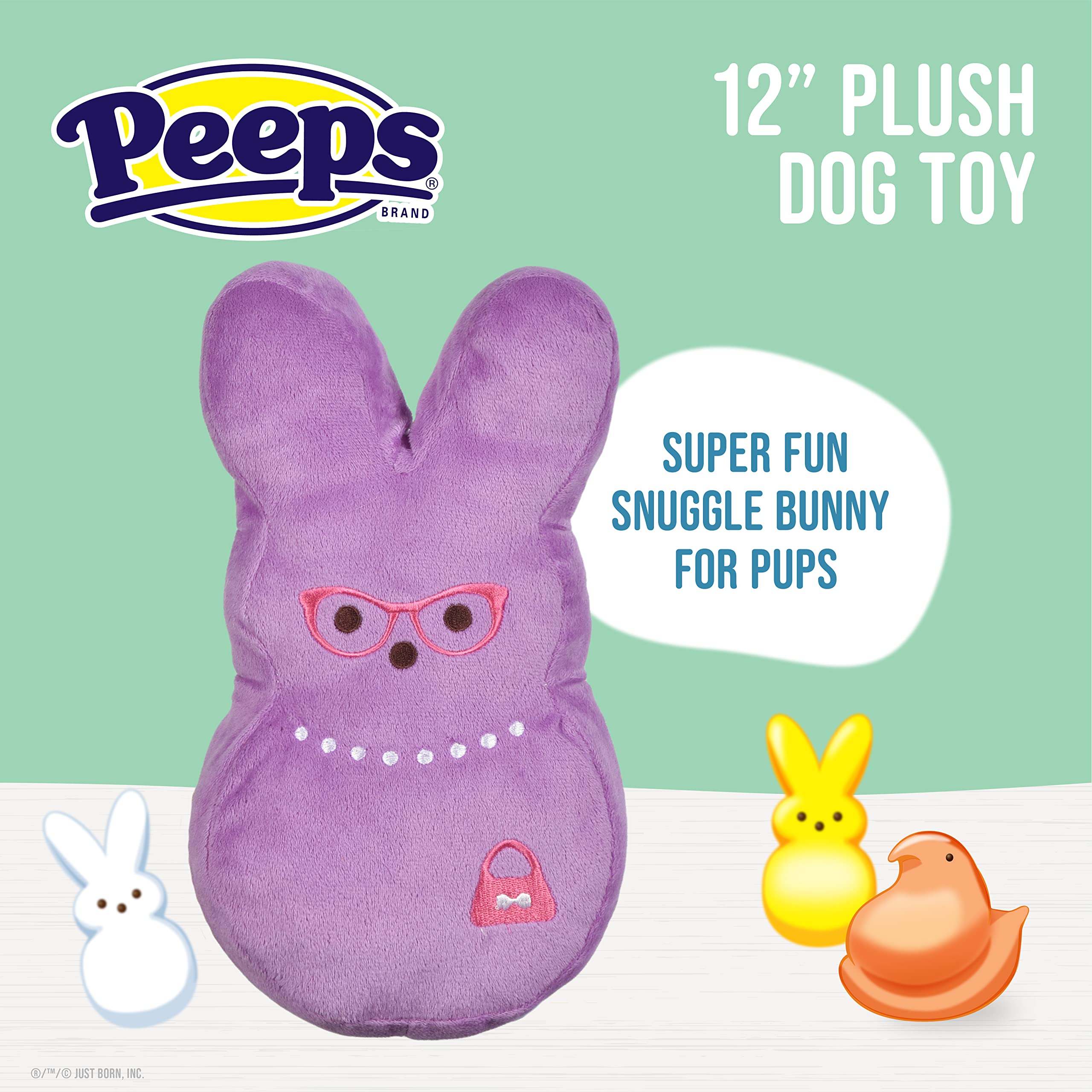 Peeps For Pets Bunny 12 Inch Purple Dress-Up Bunny Plush Dog Toy | Dog Chew Toy For All Dogs With Pearl Necklace | Large Dog Toy