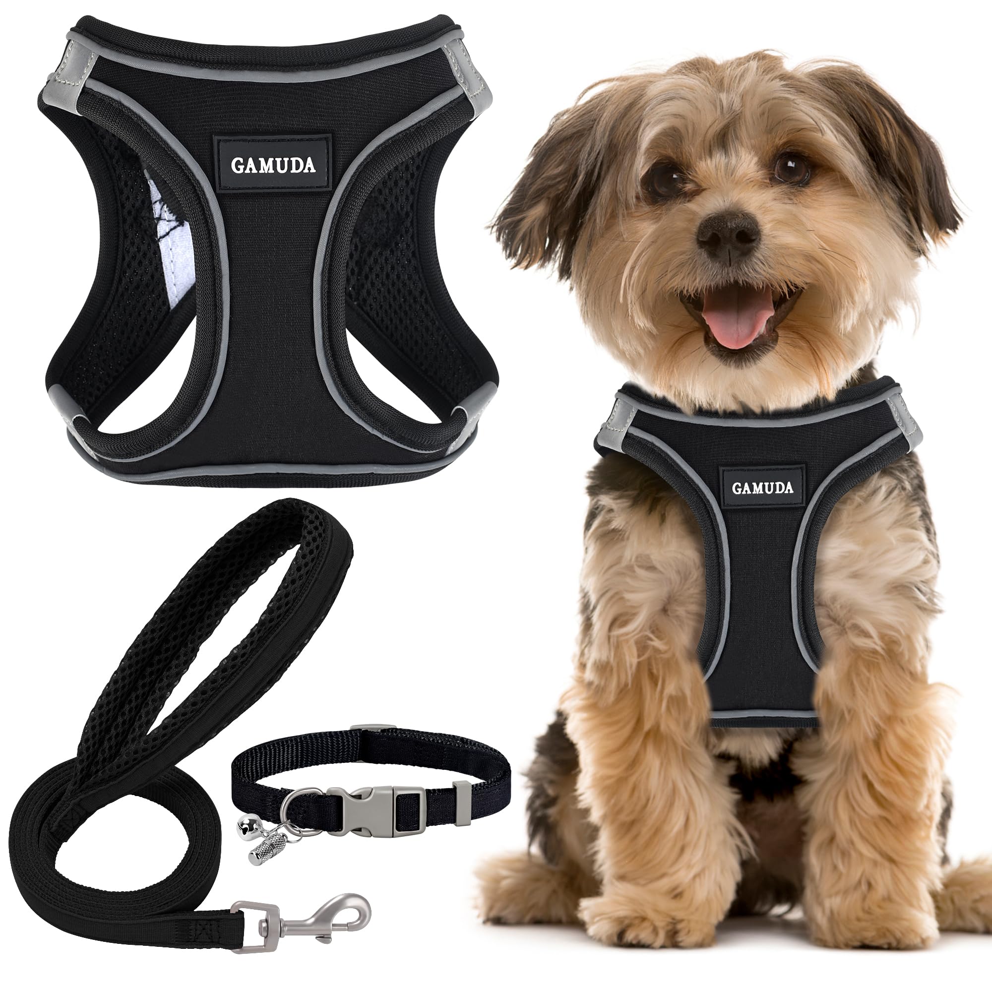 GAMUDA Small Dog Harness Collar and Leash Set, Step in No Chock No Pull Hemp Fabric Soft Mesh Dog Vest Harnesses Reflective for 