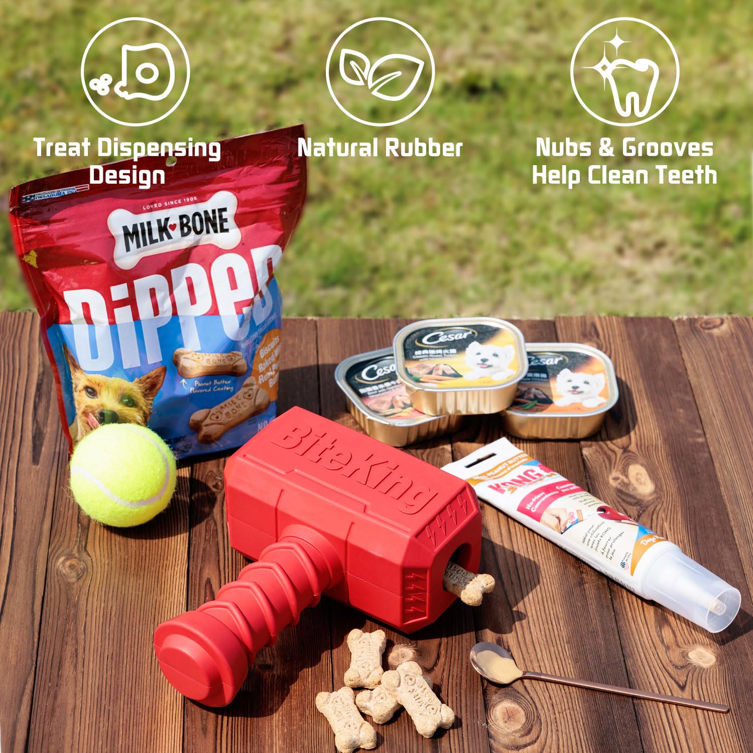 BiteKing Dog Toys for Aggressive Chewers, Natural Rubber Indestructible Fetch & Treat Toy for Large Dogs, Durable Hammer Dog Che