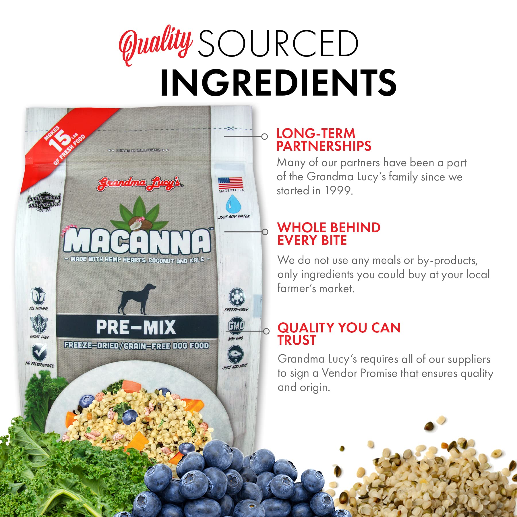 Grandma Lucys Macanna Dog Food, Grain Free and Freeze-Dried - Pre-Mix, 3Lb Bag