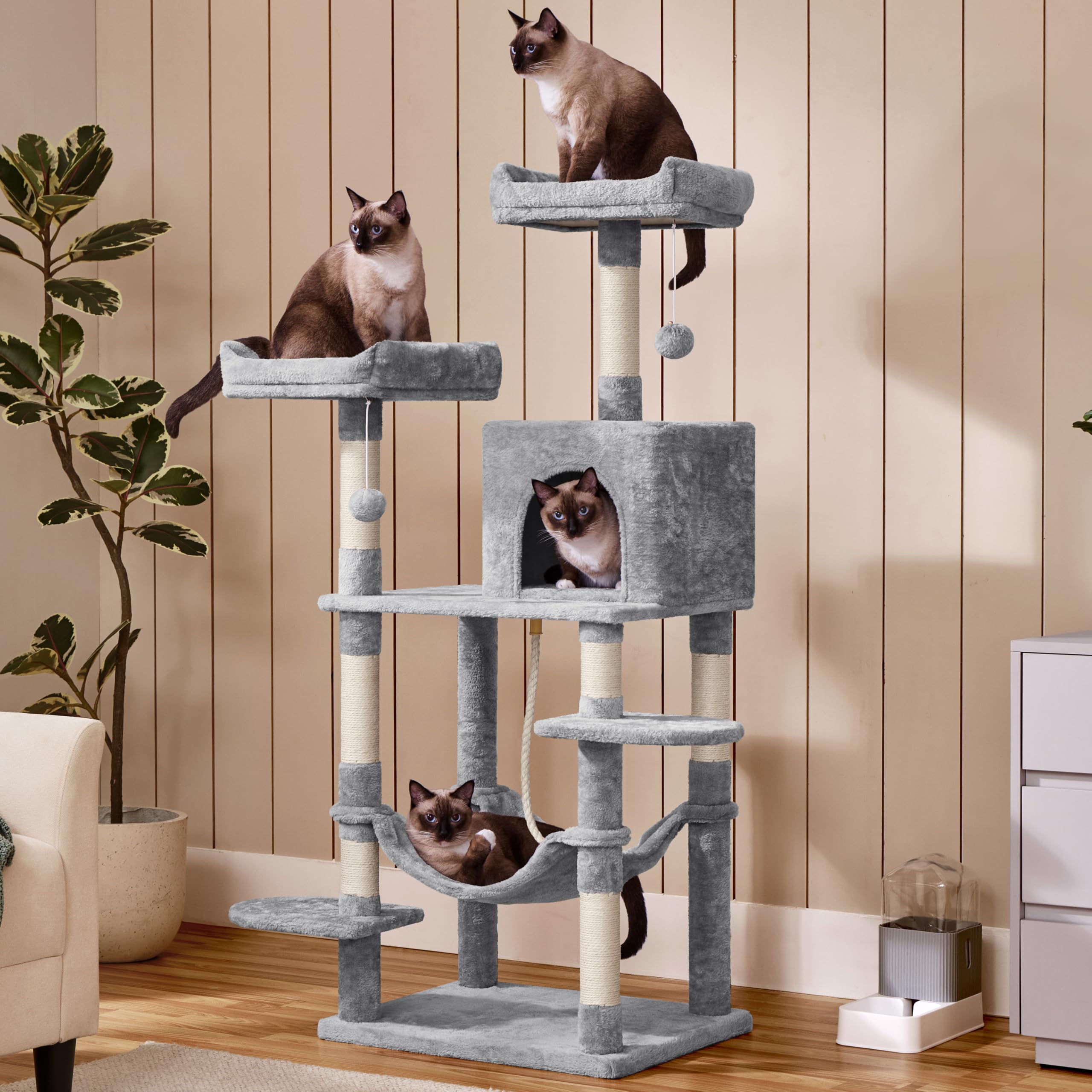 Topeakmart 59 Inches Cat Tree Cat Tower Stand House Condo With Big Hammock Scratching Post Kitty Pet Play House