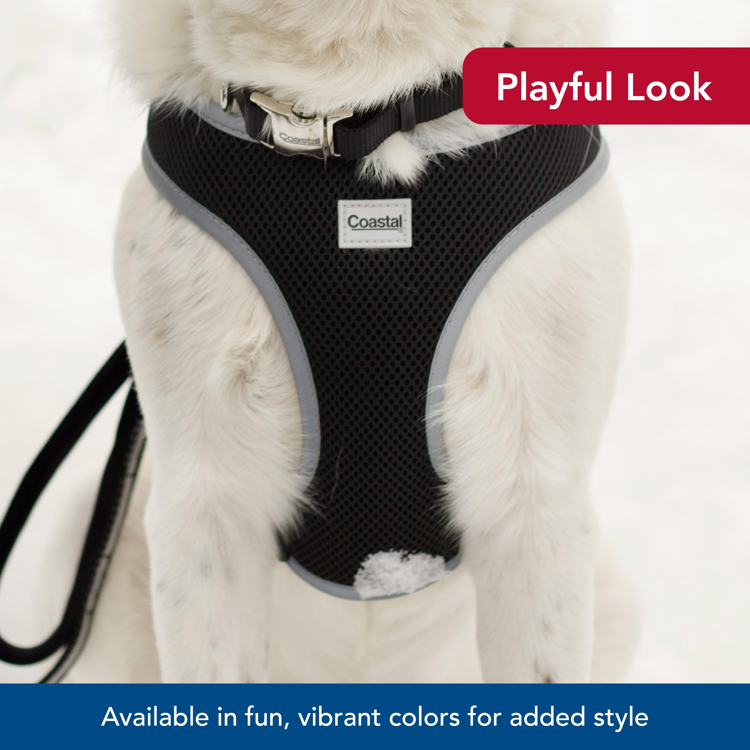 Coastal Pet Comfort Soft Reflective Wrap Adjustable Dog Harness - No-Pull Dog Harness For Small & Large Dogs - Black - 5/8' X 19'–23'