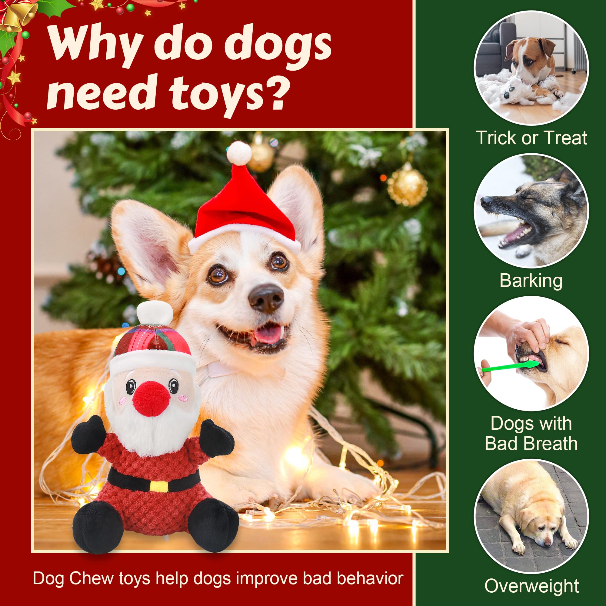 Newget Squeaky Dog Toys, Dog Chew With Crinkle Paper For Puppy, Small, Medium, Large Dogs, Interactive Pet Holiday Toys For Trai