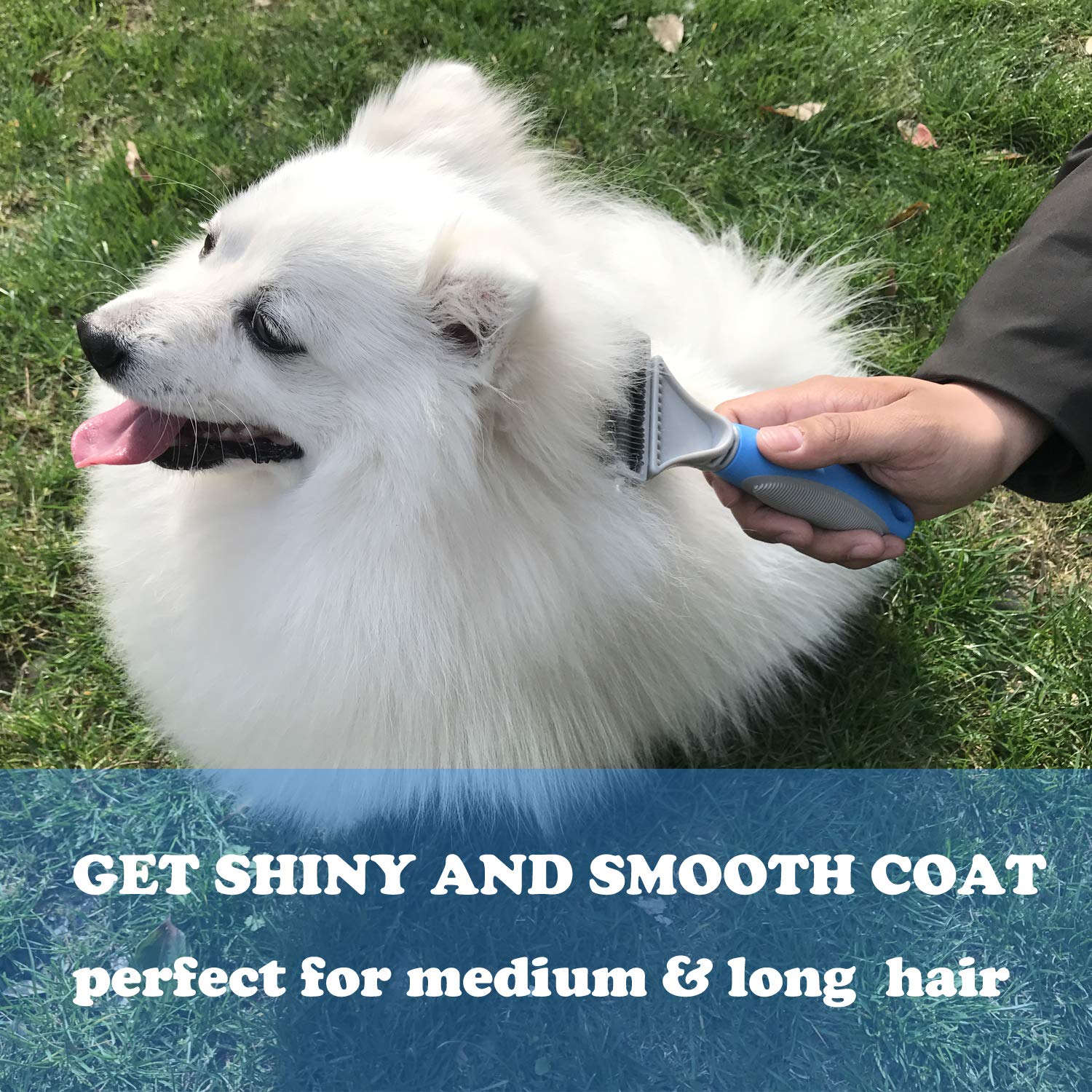 Pet Dematting Comb - 2 Sided Undercoat Rake For Cats & Dogs - Safe Grooming Tool For Easy Mats & Tangles Removing - Medium And Long Haired Cats Dogs Brush For Shedding