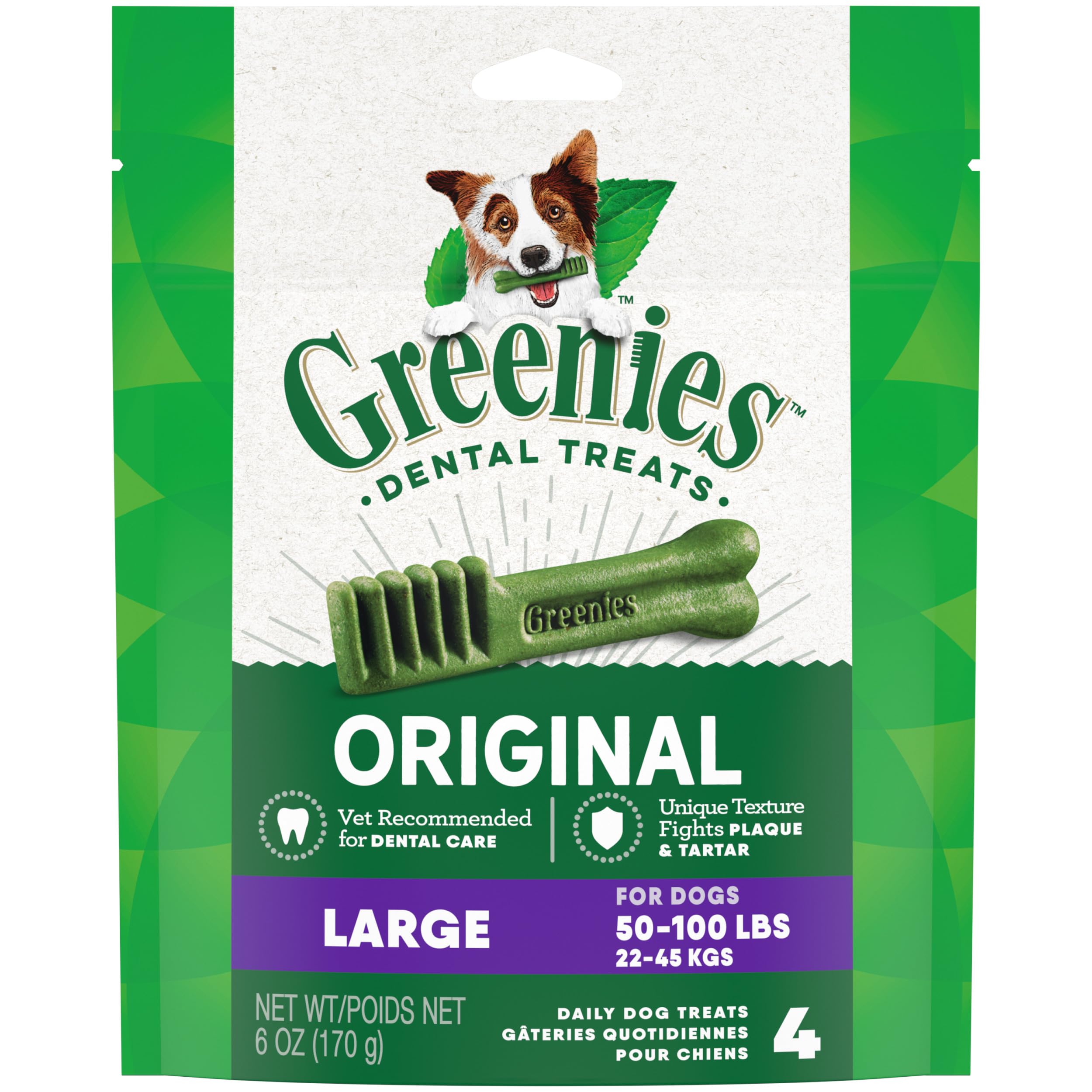 Greenies Original Large Dental Dog Treats, 6 oz. Pouch (4 Treats)