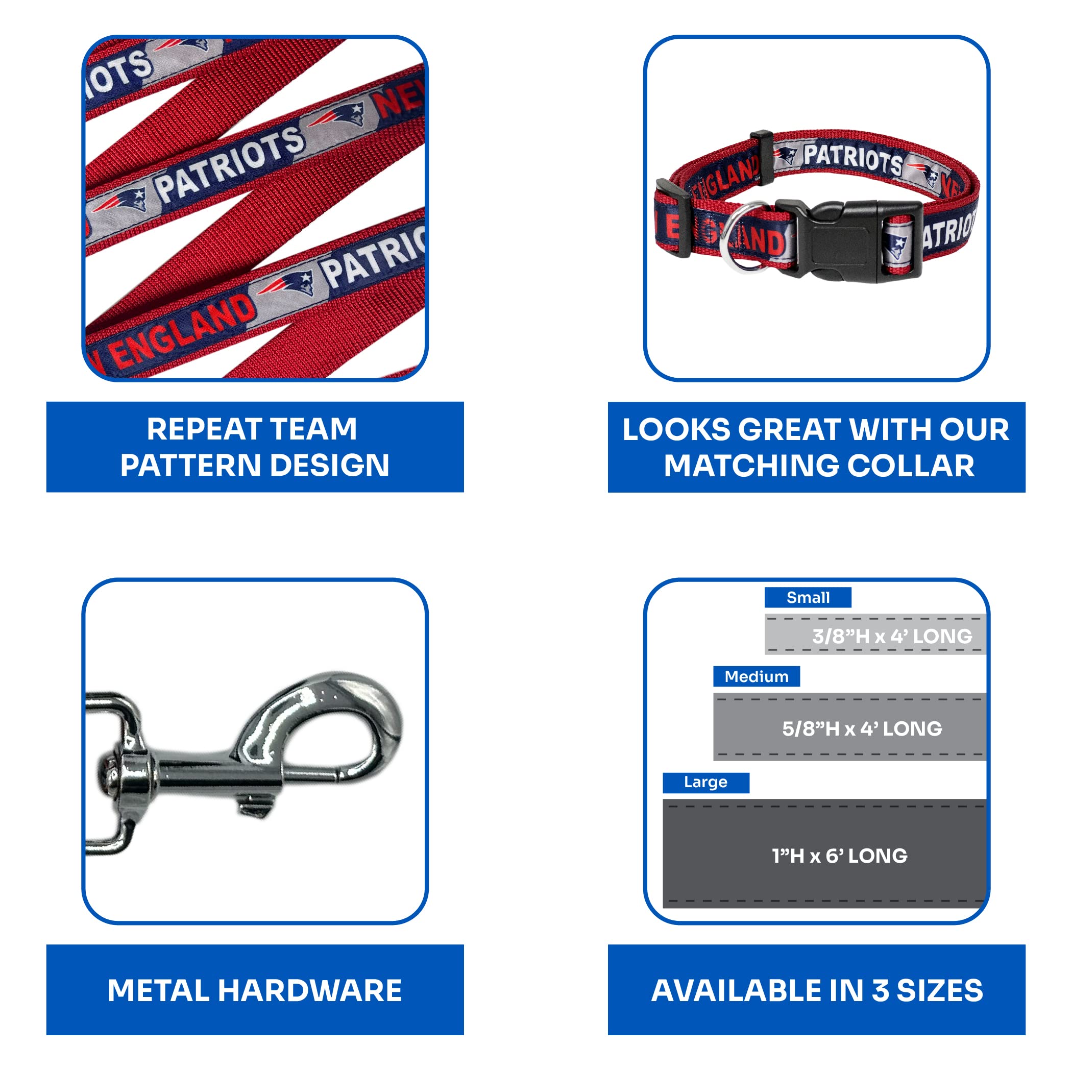 Nfl Pet New England Patriots Dog Leash, Small Football Team Leash For Dogs & Cats - Shiny & Colorful, Licensed By The Nfl