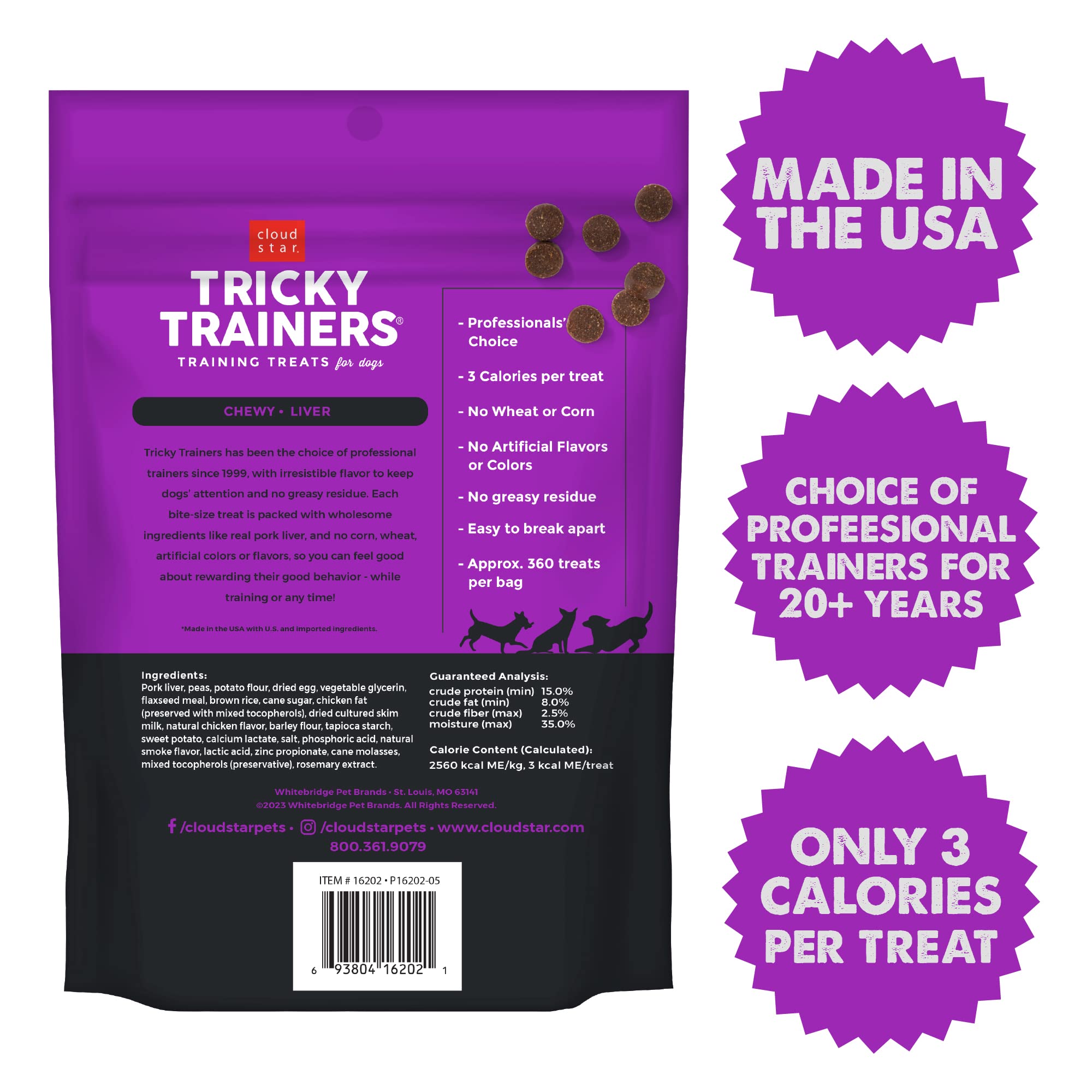 Cloud Star Tricky Trainers Chewy Dog Treats - Whole Grain Soft for Adult & Puppy