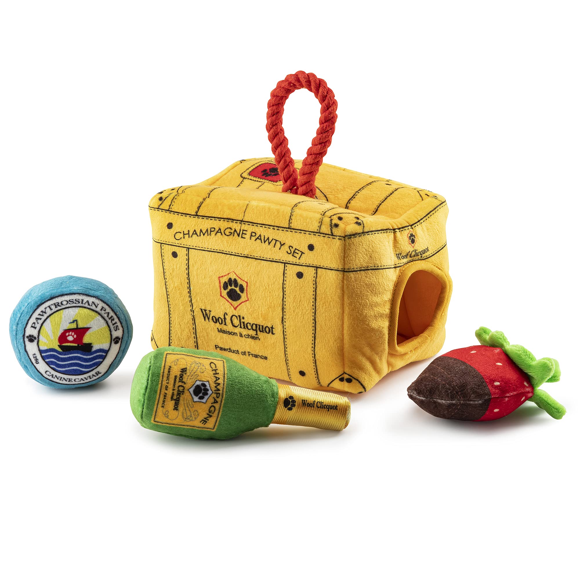 Haute Diggity Dog Woof Clicquot Pawty Set, Plush Designer Dog Toys with Interactive Squeaker, Stimulating Pet Enrichment, Machin