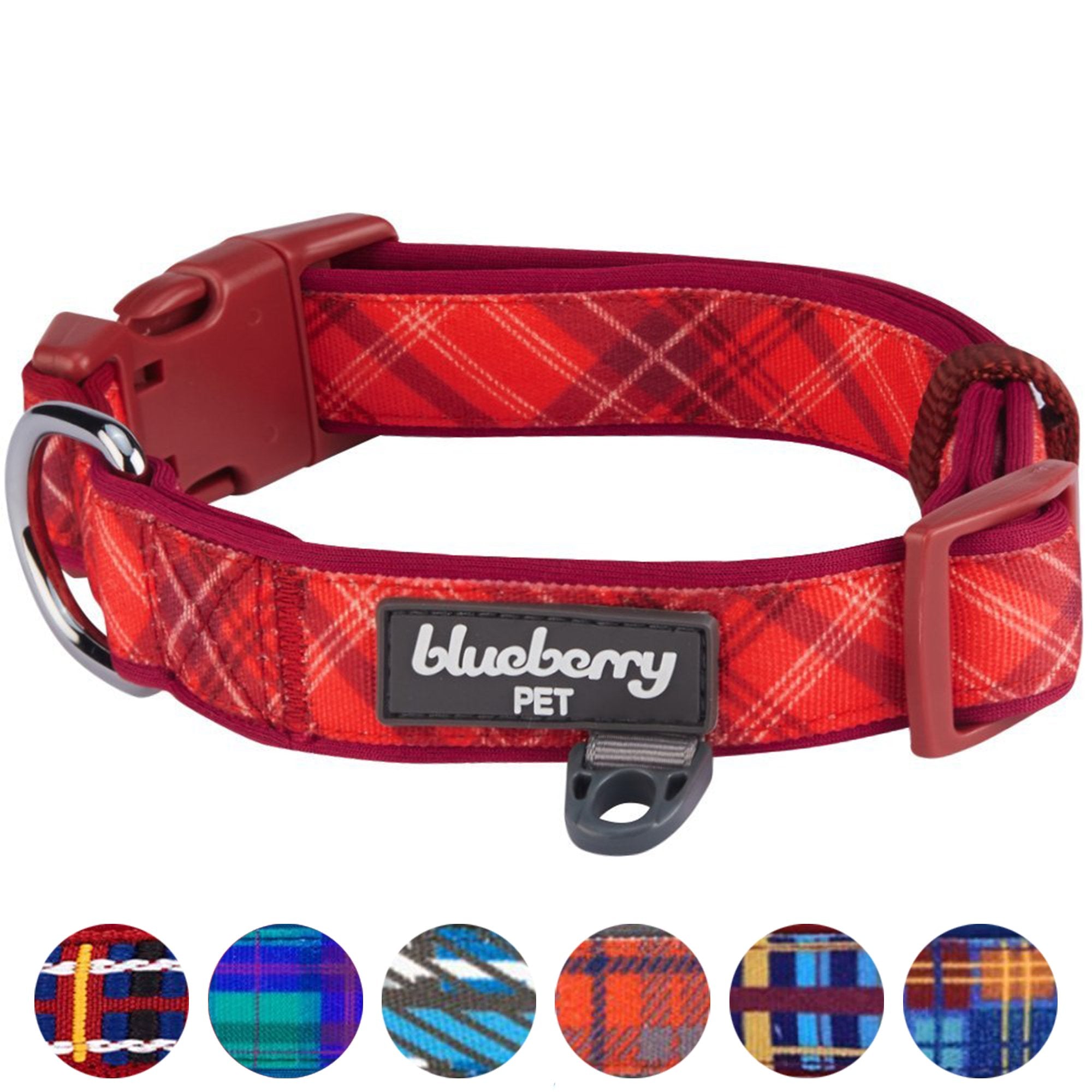 Blueberry Pet 7 Patterns Soft & Comfy Scottish Aileen Red Plaid Tartan Style Designer Padded Adjustable Dog Collar, Medium, Neck 14.5'-20'