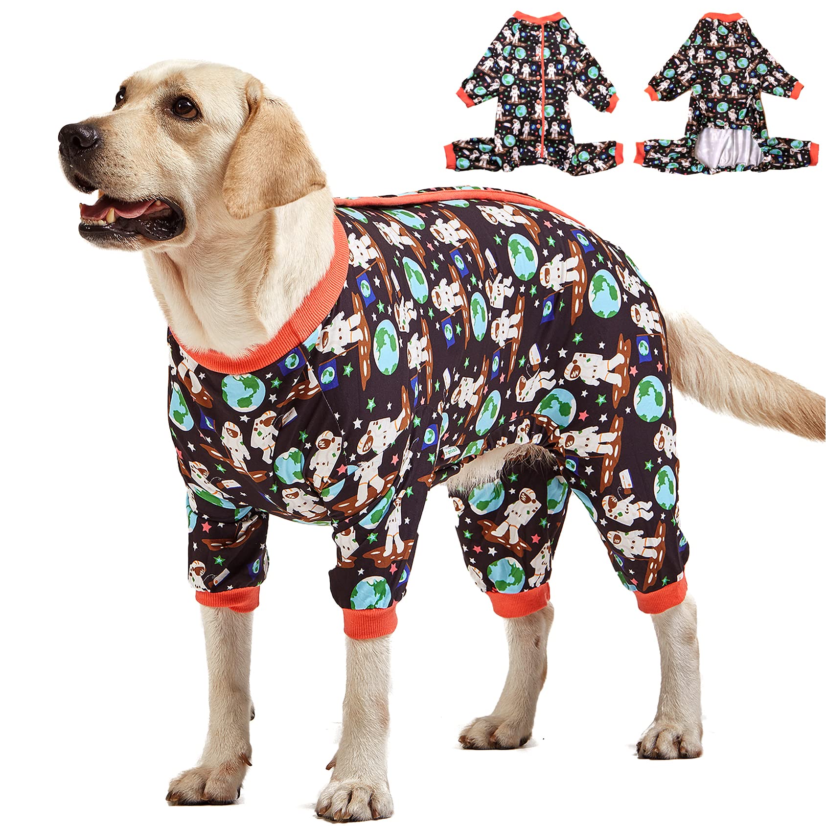 Lovinpet Large Dog Outfit/Dog Rash Guard/Dog Sun Shield Shirt/Space Astronauts Black Print/Lightweight Pullover, Large Puppy Pj'