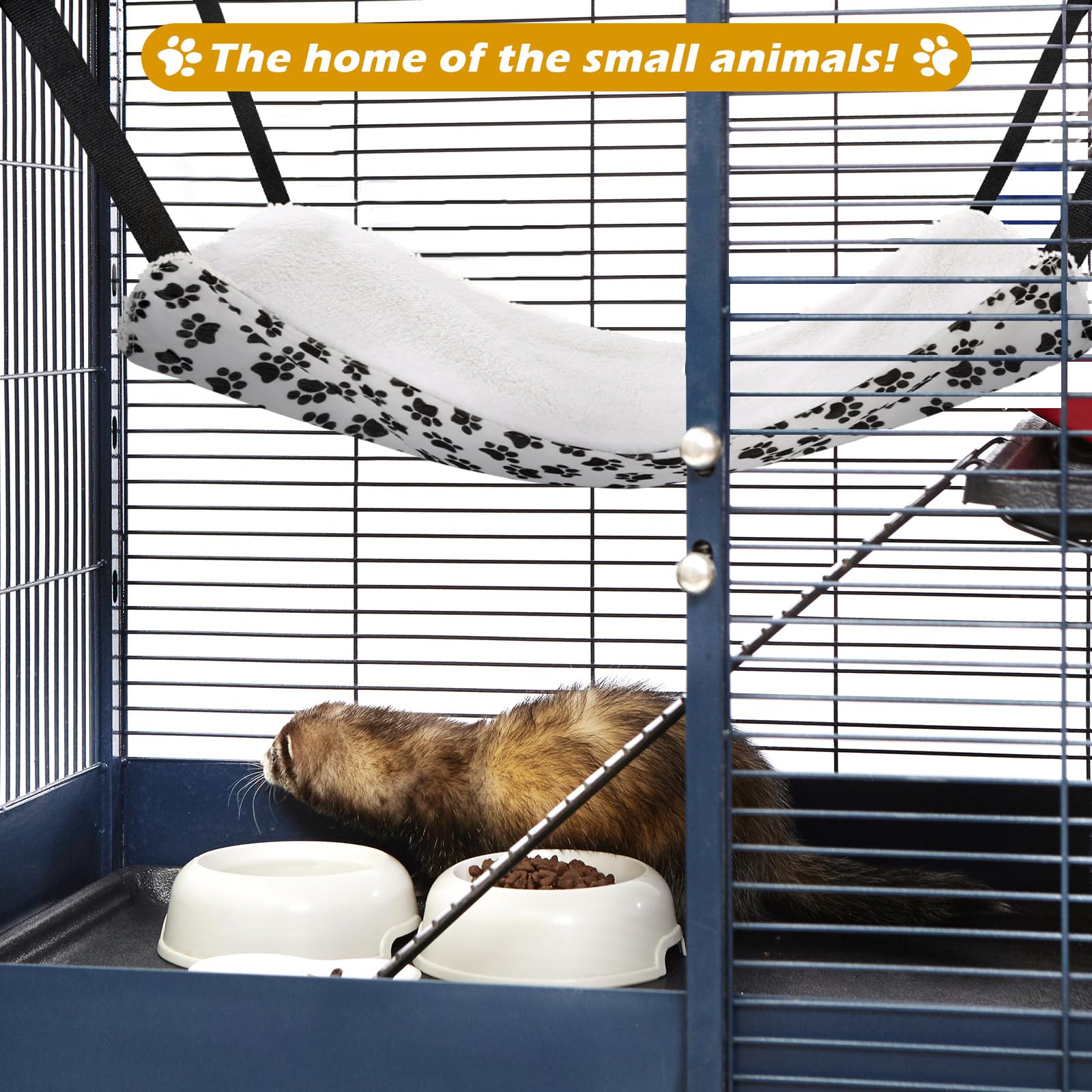 2 Pieces Reversible Cat Hanging Hammock Soft Breathable Pet Cage Hammock With Adjustable Straps And Metal Hooks Double-Sided Hanging Bed For Cats Small Dogs Rabbits (Zebra And Cat Paw Print, M)