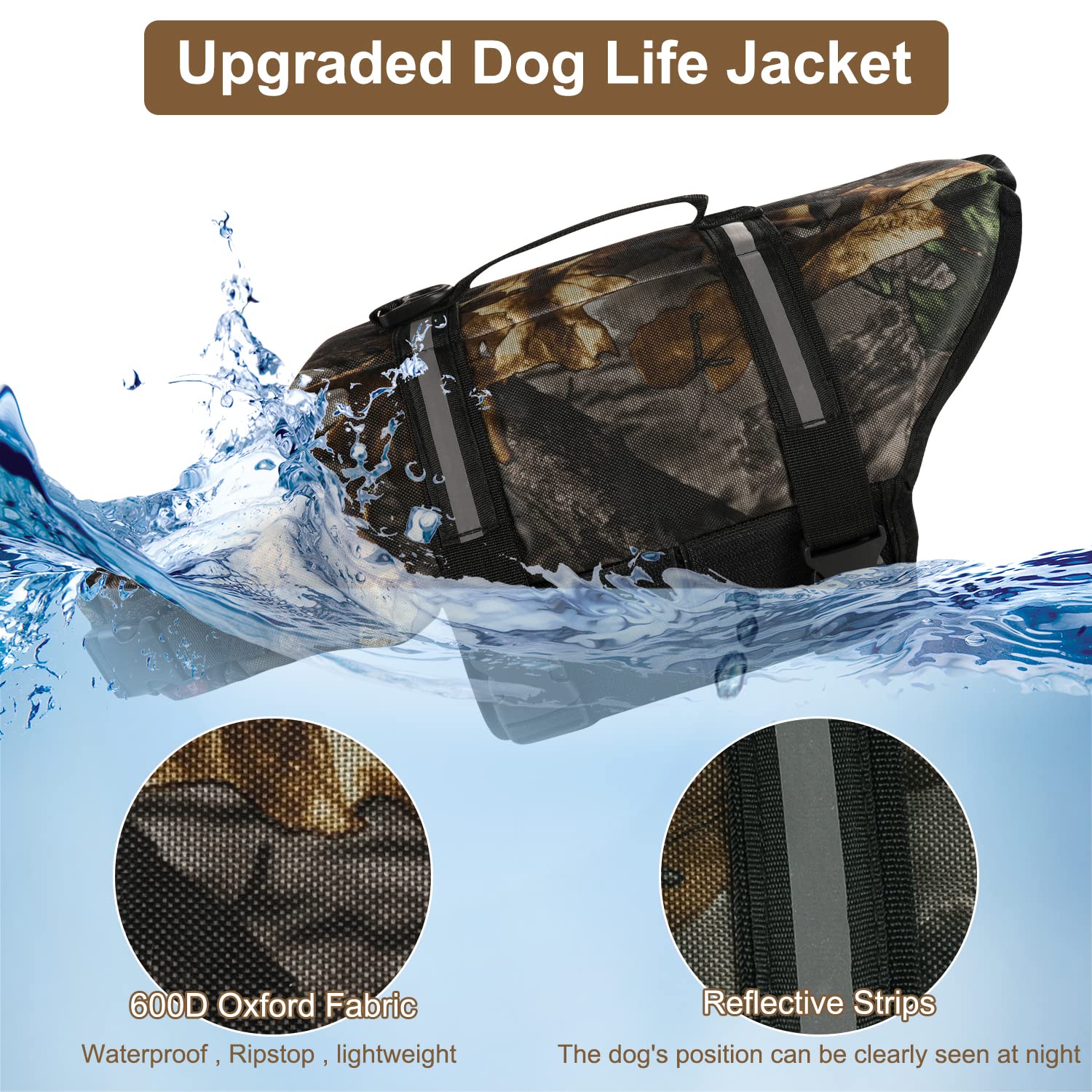 Haocoo Dog Life Jacket Vest Saver Safety Swimsuit Preserver With Reflective Stripes/Adjustable Belt Dogs(Camouflage,Xl)