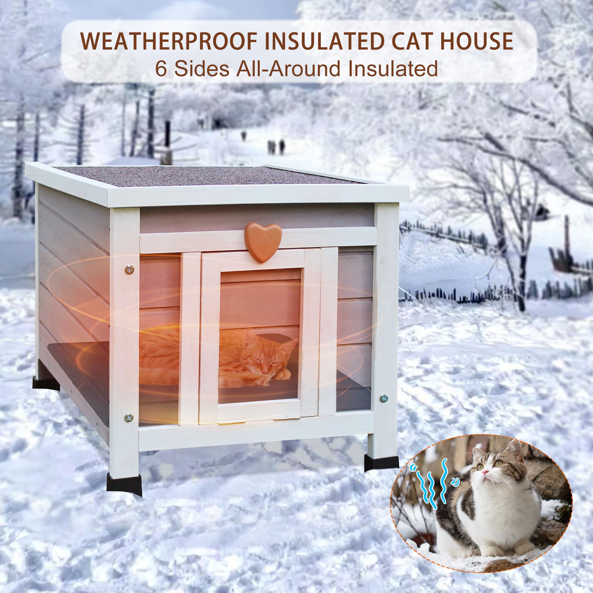 Rockever Outdoor Cat House, Insulated Outdoor Cat House With Warm Liner For Winter, Weatherproof Rabbit Hutch Bunny Cage, Wooden