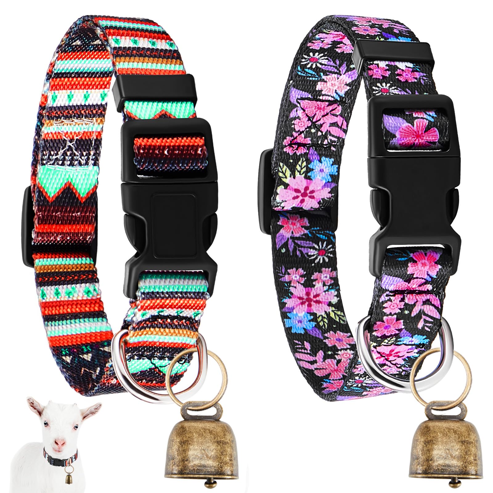 Yeyeplum 2 Pack Goat Collars With Bells, Sheep Grazing Copper Bells And Adjustable Nylon Collar Set Loud Bronze Bell For Farm An