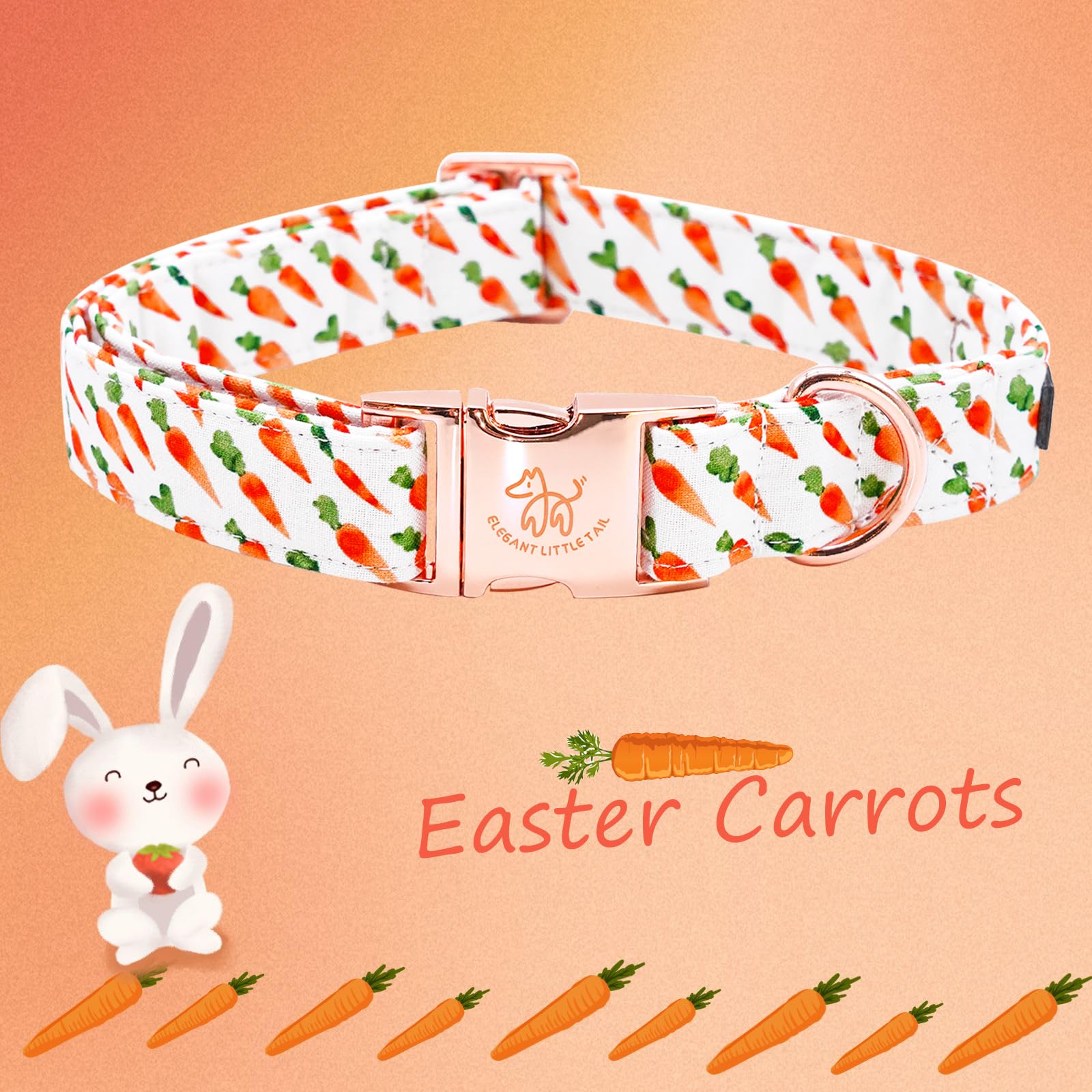 Elegant Little Tail Orange Carrot Print Puppy Dog Collar, S Size, Cotton Material, Unique Design, Durable, Superior Details, Per