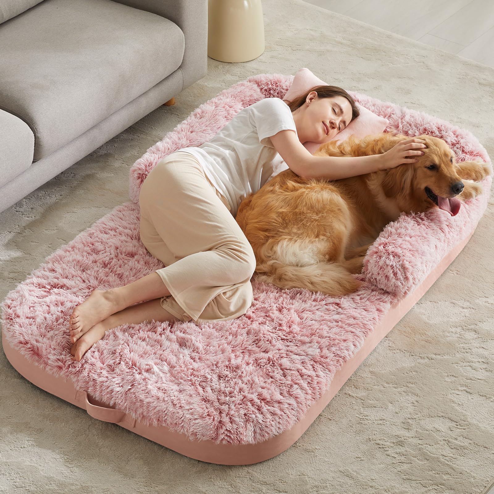 BFPETHOME Human Dog Bed,71 x 46 x 7.5 Human Dog Bed for Adults Fits Pet Families, Oversized Faux Fur Orthopedic Pet Bed with Sup