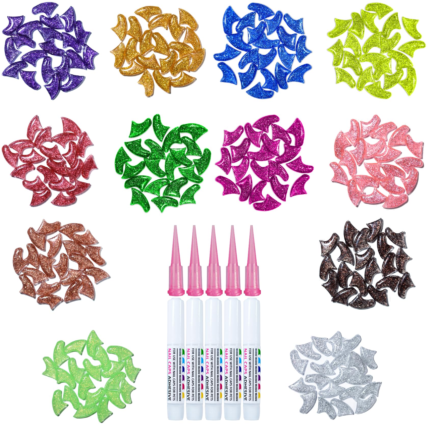 Miiouu 10X Colors / 100 Pcs Cat Nail Caps | Cat Claw Covers With Adhesives And Applicators | Beta (S)
