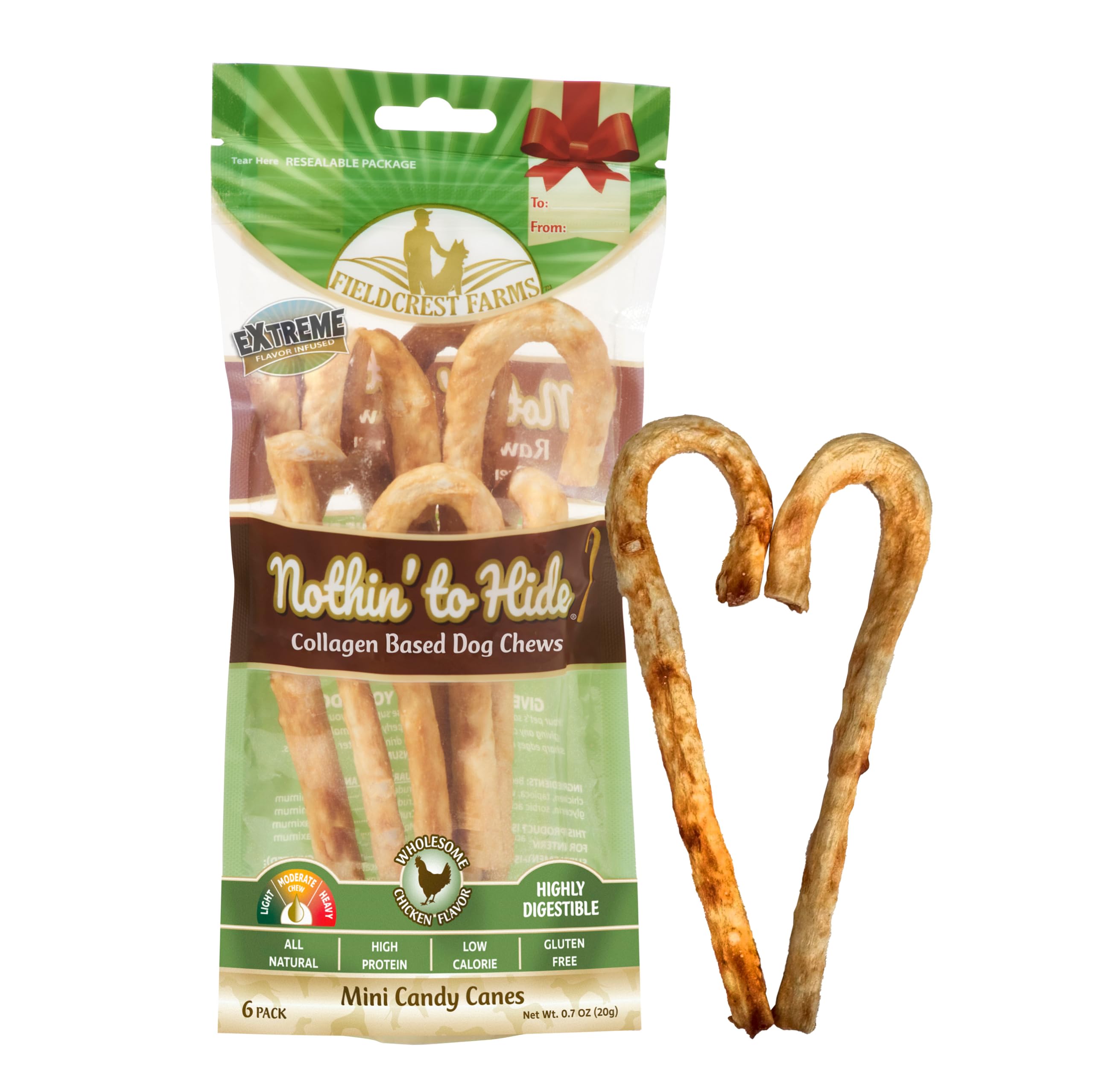Fieldcrest Farms Nothin to Hide Mini Holiday Candy Cane Chicken Flavor Dog Chews, Rawhide-Free, Easily Digestible, Long-Lasting